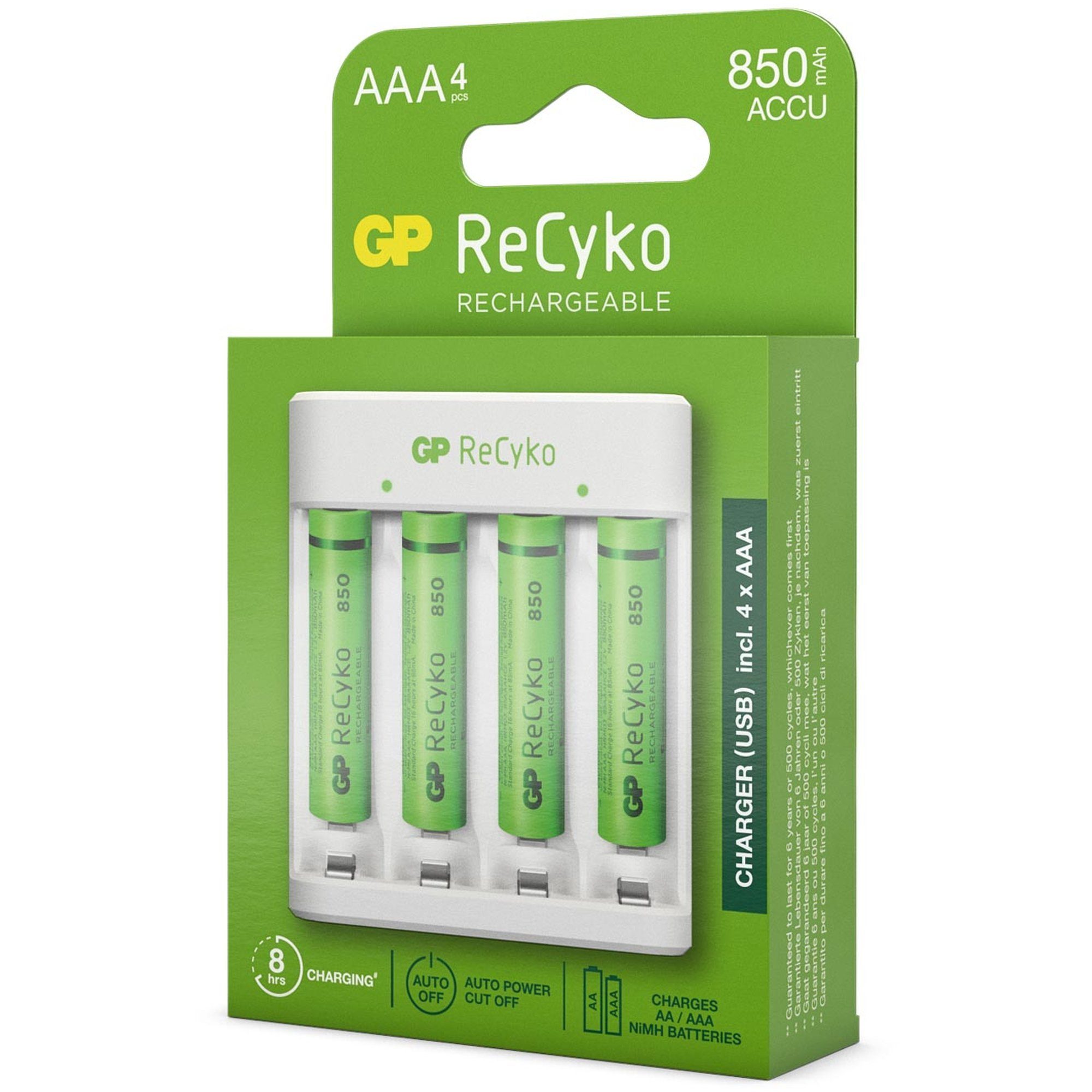 USB-Modell 1,2V E411 AAA GP Batteries inkl. 850 GP A Akku-Ladestation mAh Micro ReCyko 4x Ladegerät