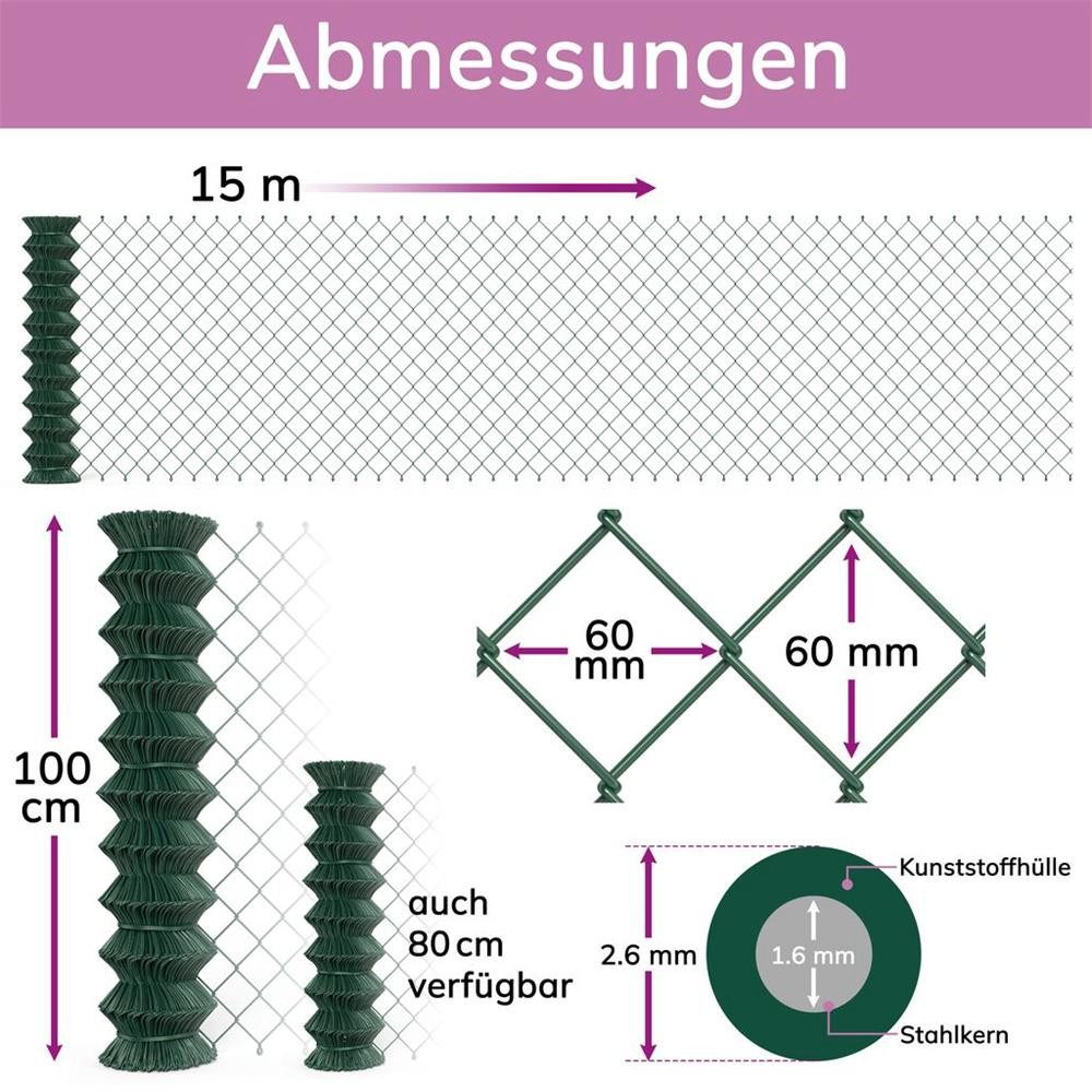 B!HOME Maschendrahtzaun Maschendrahtzaun grün/Gartenzaun mit Viereckgeflech günstig online kaufen