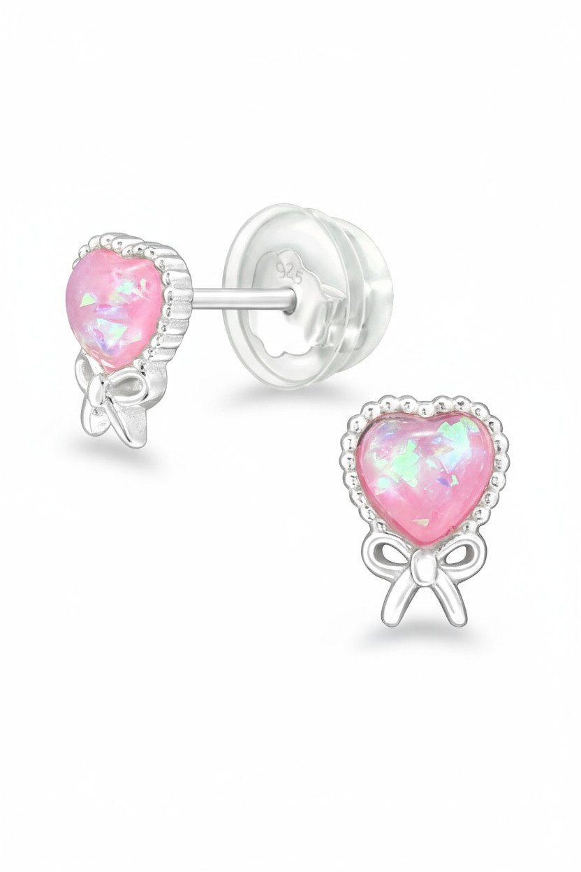 Diademita Fingerring Kinder-Ohrstecker Silber-Herz mit Imitiertem Opal (Set)