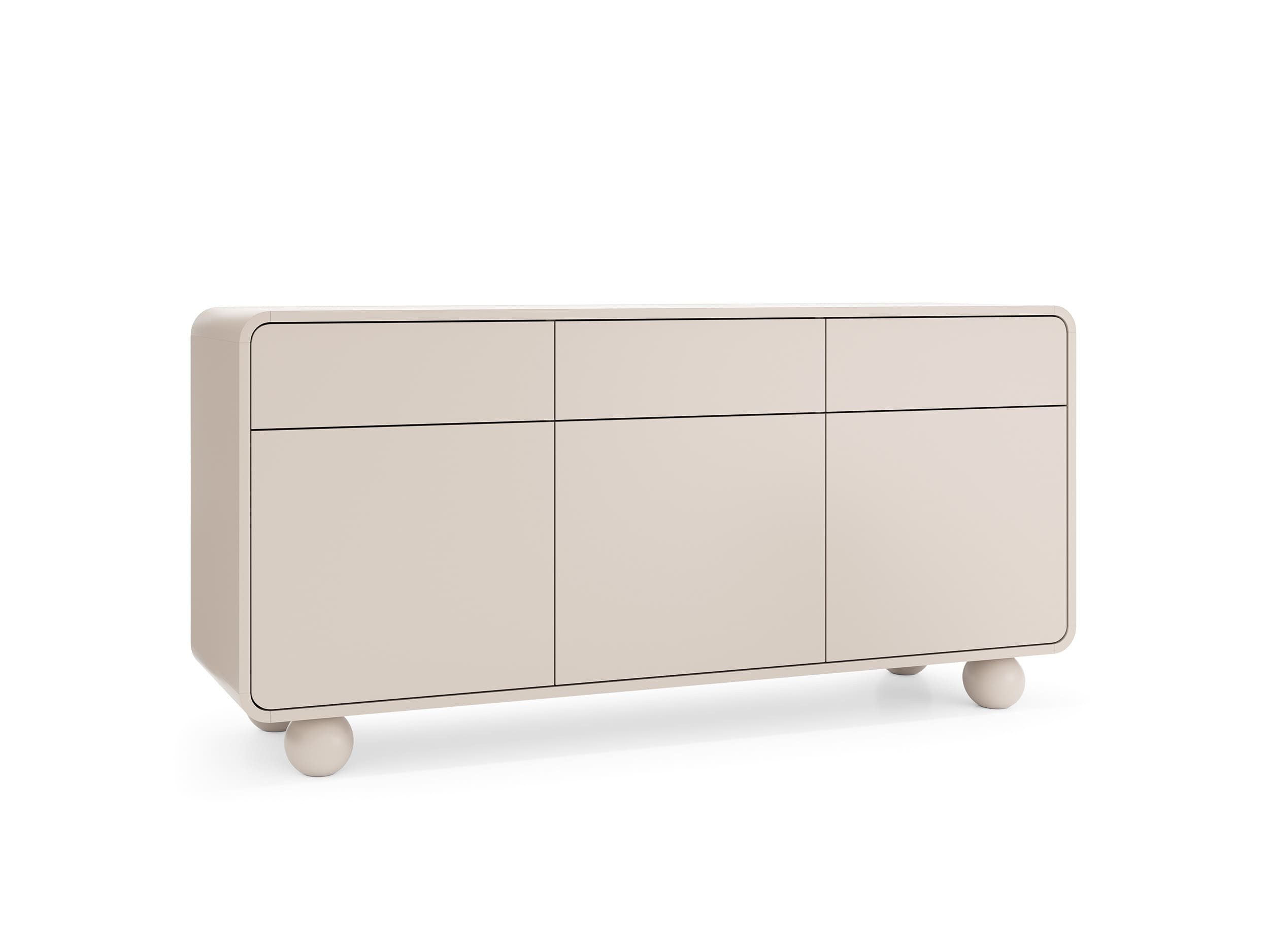 MOEBLO Kommode BERLIN KSZ160 (in Kaschmir, Sideboard mit abgerundeter Form, 3 Türen, 3 Schubladen, Tip-on und Kugelfüßen, Wohnzimmer Kommode Schlafzimmer Komodenschrank), (BxHxT): 160 x 75 x 39 cm