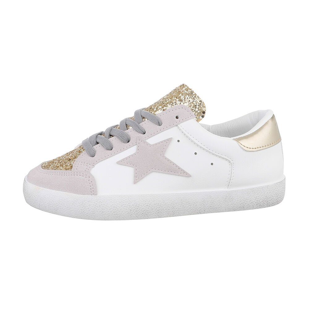 Ital-Design Damen Low-Top Freizeit Sneaker Flach Sneakers Low in Gold