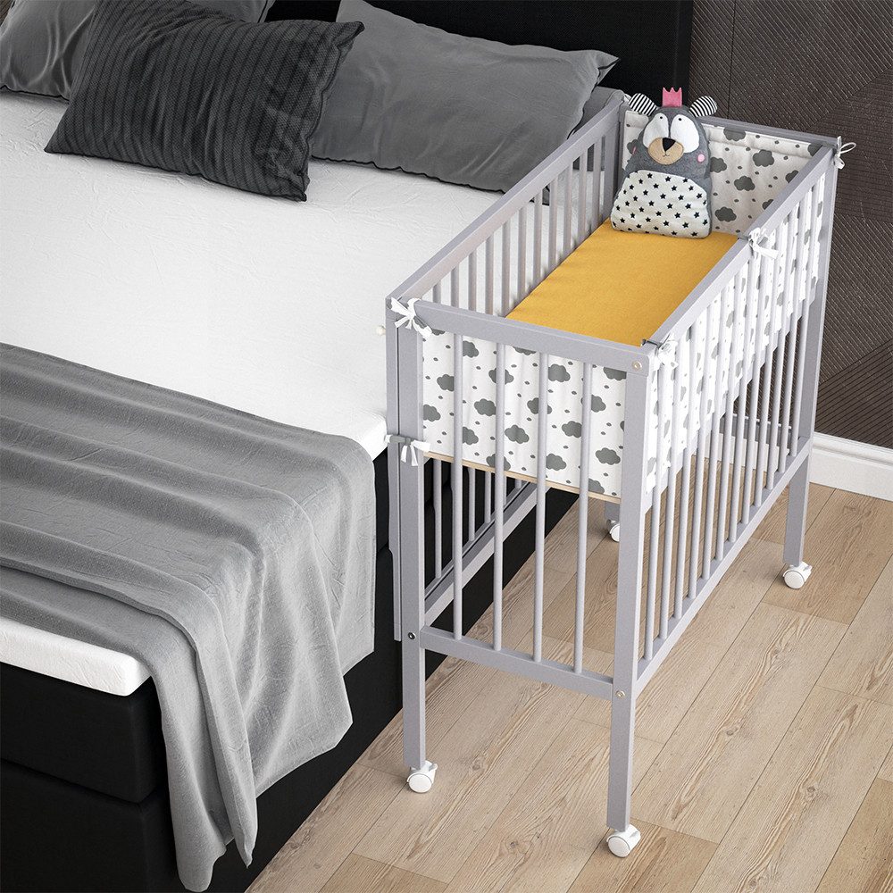 Beistellbett Sophie, Grau, 40 x 90 cm 2 Seitenschienen