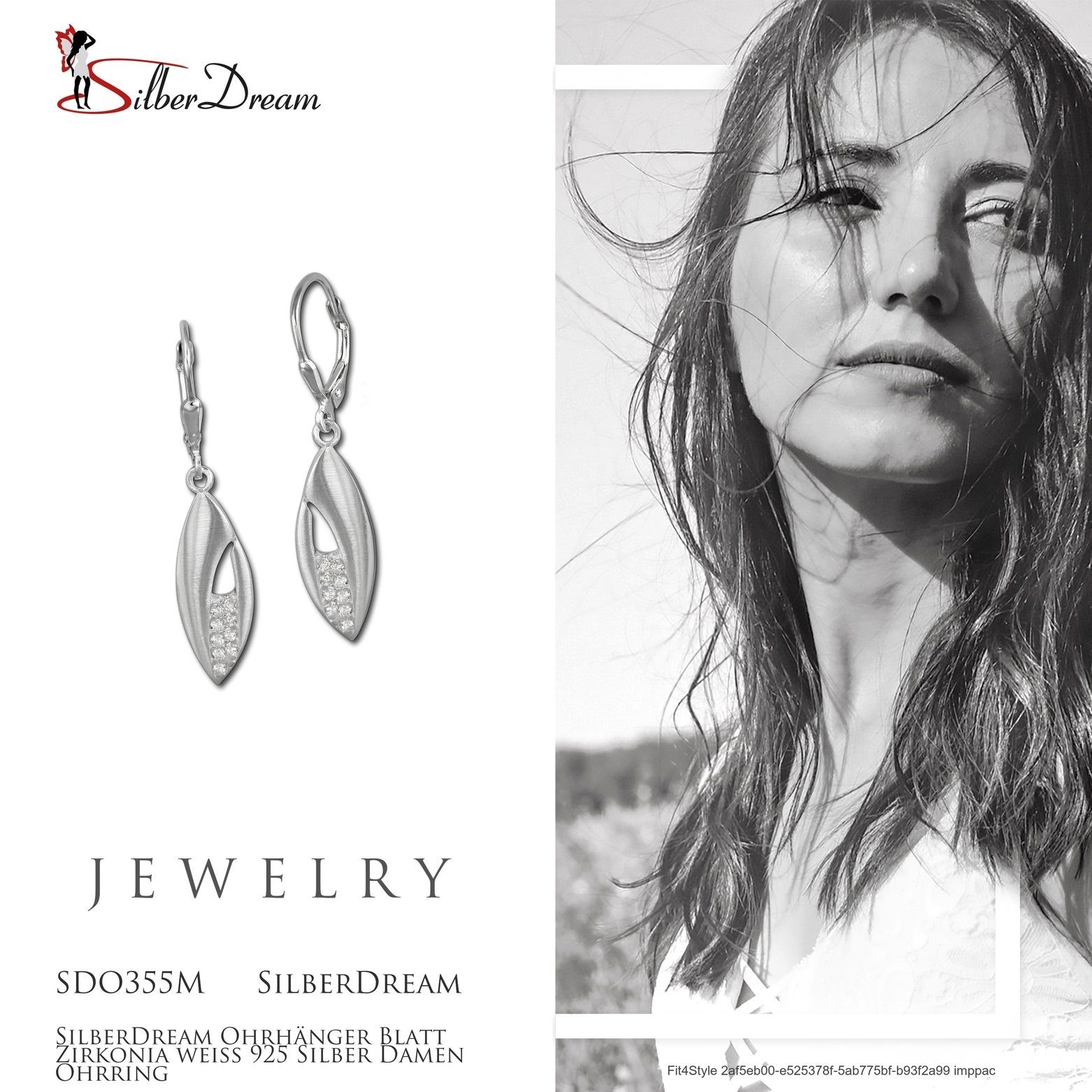 SilberDream Paar Ohrhänger SilberDream Ohrringe Damen 925 Silber (Ohrhänger), Damen Ohrhänger Blatt aus 925 Sterling Silber, Farbe: silber, weiß – Bild 5 von 5