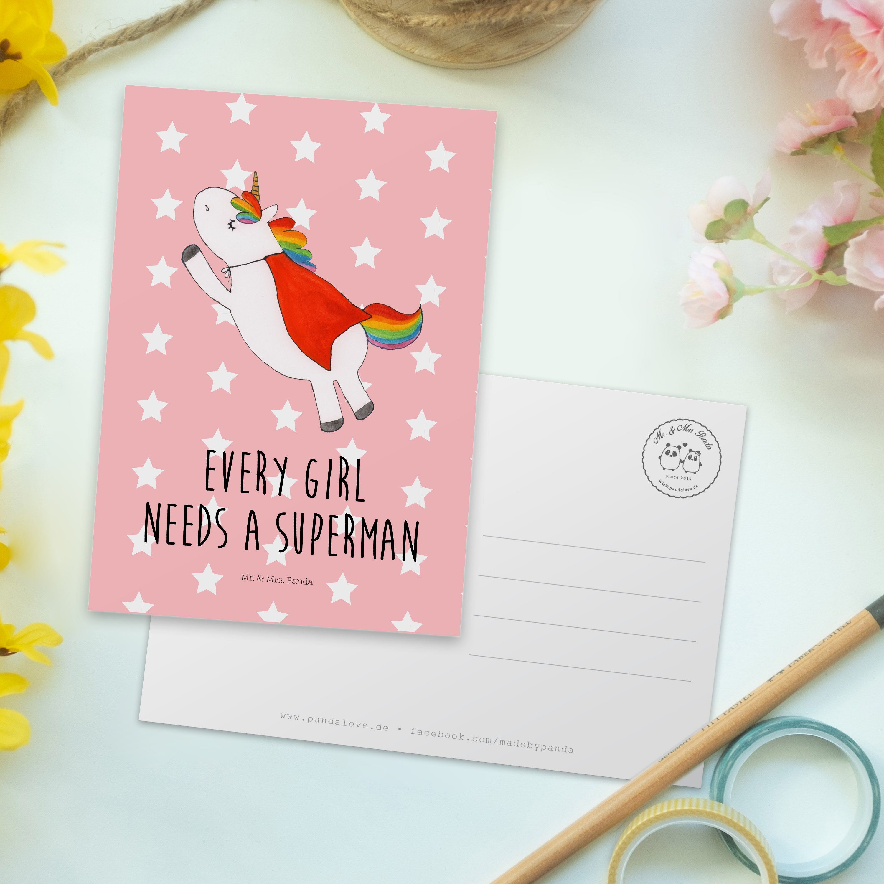 Postkarte Einhörner Rot Einhorn Pastell Mr. Mrs. Geschenk, Geburtstagskarte, Panda Super - & -
