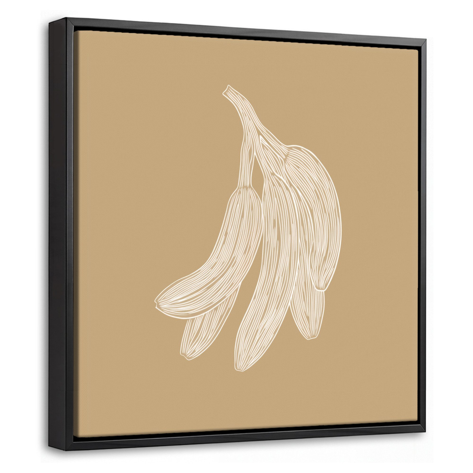 OneMillionCanvasses® Leinwandbild mit Rahmen - Bananen - Beige - Strichzeichnung - Minimalistisch, Fotodruck (1 St), Leinwand Bilder Klein, Wand Dekoration Aesthetic 20x20cm
