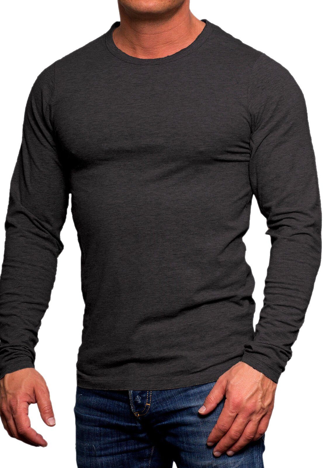 Jack & mit Basic (4er-Pack) Dark Grey Shirts Jones Rundhalsausschnitt Langarmshirt