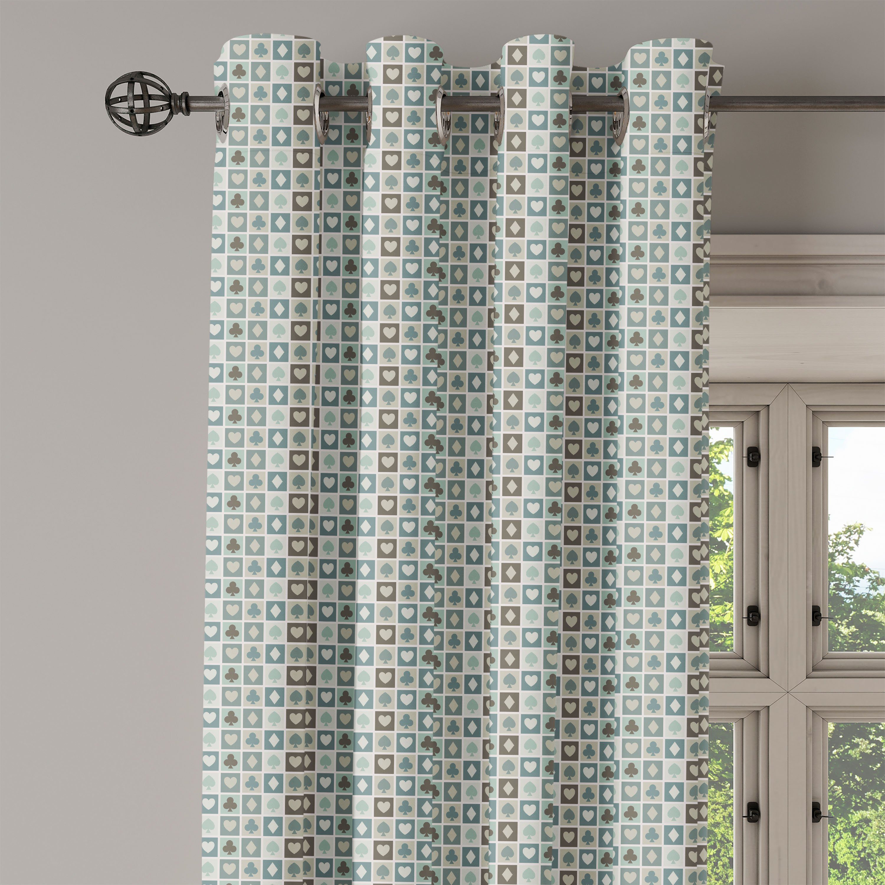 Gardine Dekorative Pik 2-Panel-Fenstervorhänge Kasino Herz für Abakuhaus, Schlafzimmer Diamanten Wohnzimmer