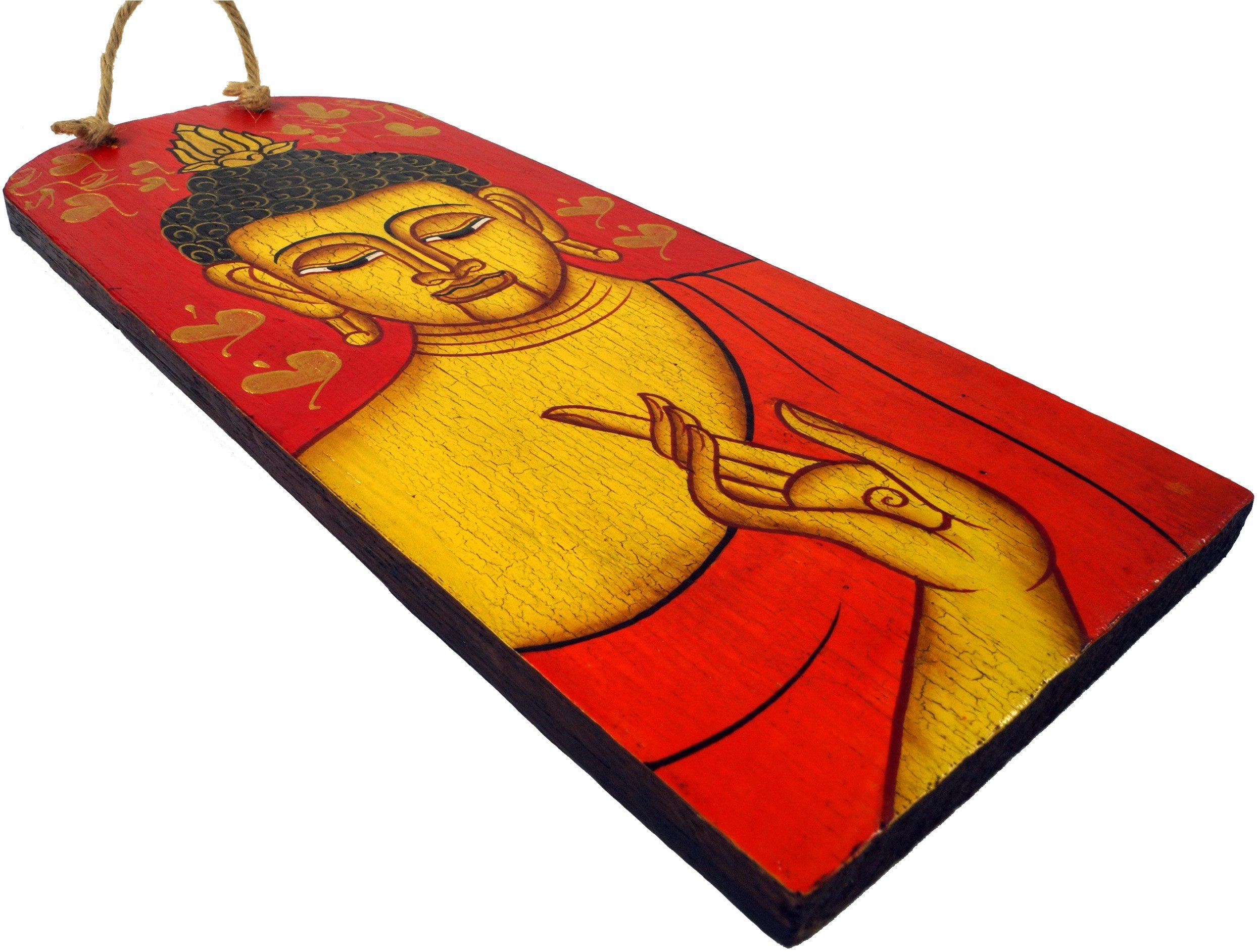 - Handgemaltes Buddha Buddhafigur Holz Wandbild auf rot Guru-Shop
