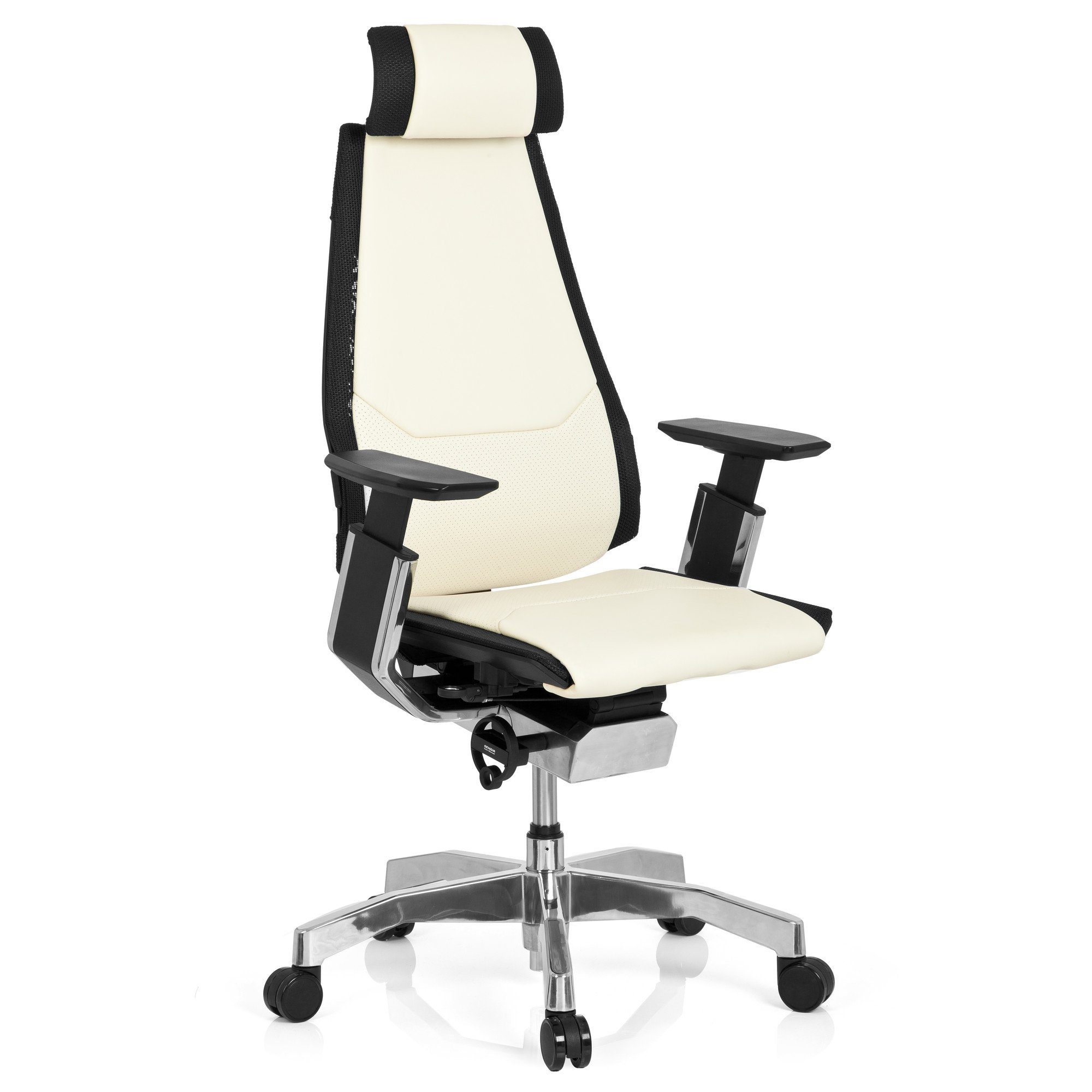 Schreibtischstuhl OFFICE mit GENIDIA St), Armlehnen Leder ergonomisch Bürostuhl PRO hjh Weiß/Schwarz (1 High End Drehstuhl