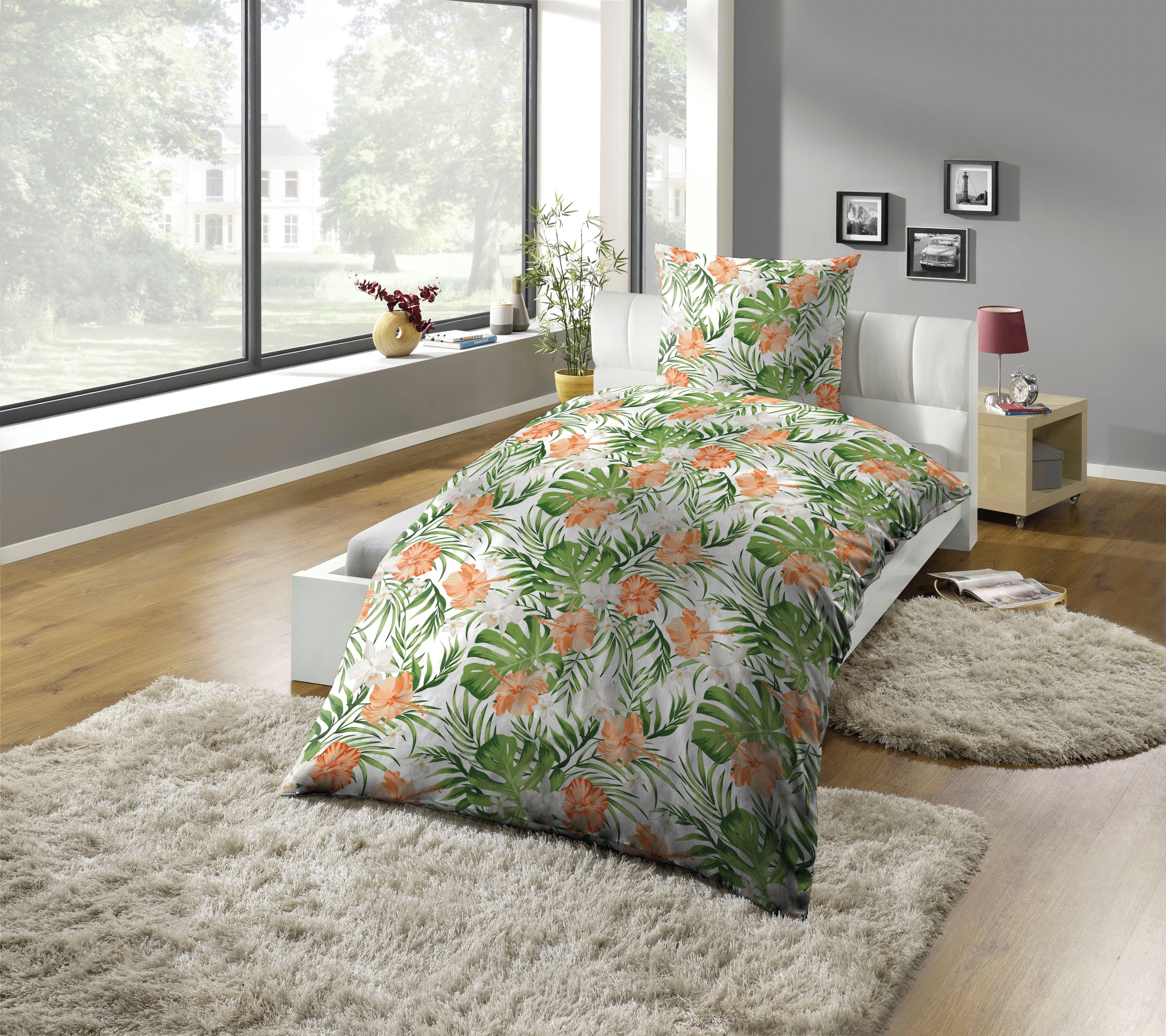 KiNZLER Bettwäsche Mikrofaser-Satin Bettwäsche "Dschungel grün", günstig online kaufen