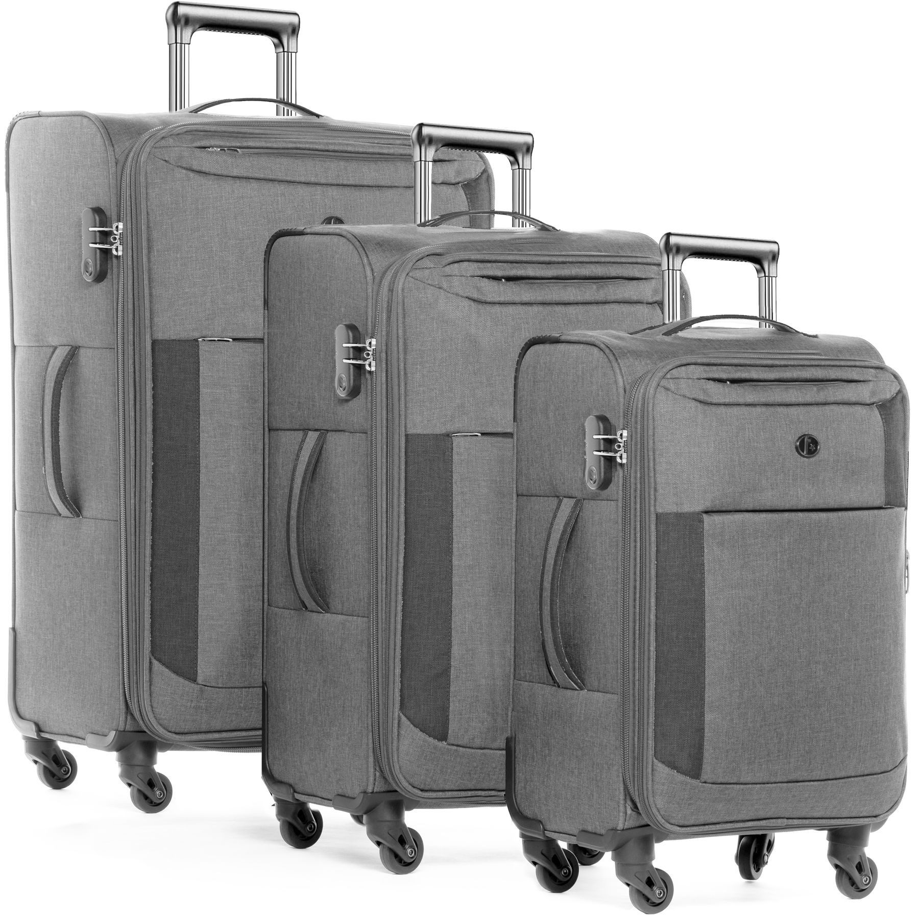 FERGÉ Kofferset Weichschale 3 teilig Koffer Set erweiterbar St.-Tropez, 4 Rollen, (3er Kofferset stabil und leicht mit Zahlenschloß, 3 tlg., Weichschalen-Trolley Set 3 Größen Handgepäck Koffer M XL), Trolley 3er Koffer Set, Reisekoffer 4 Rollen, Premium Rollkoffer