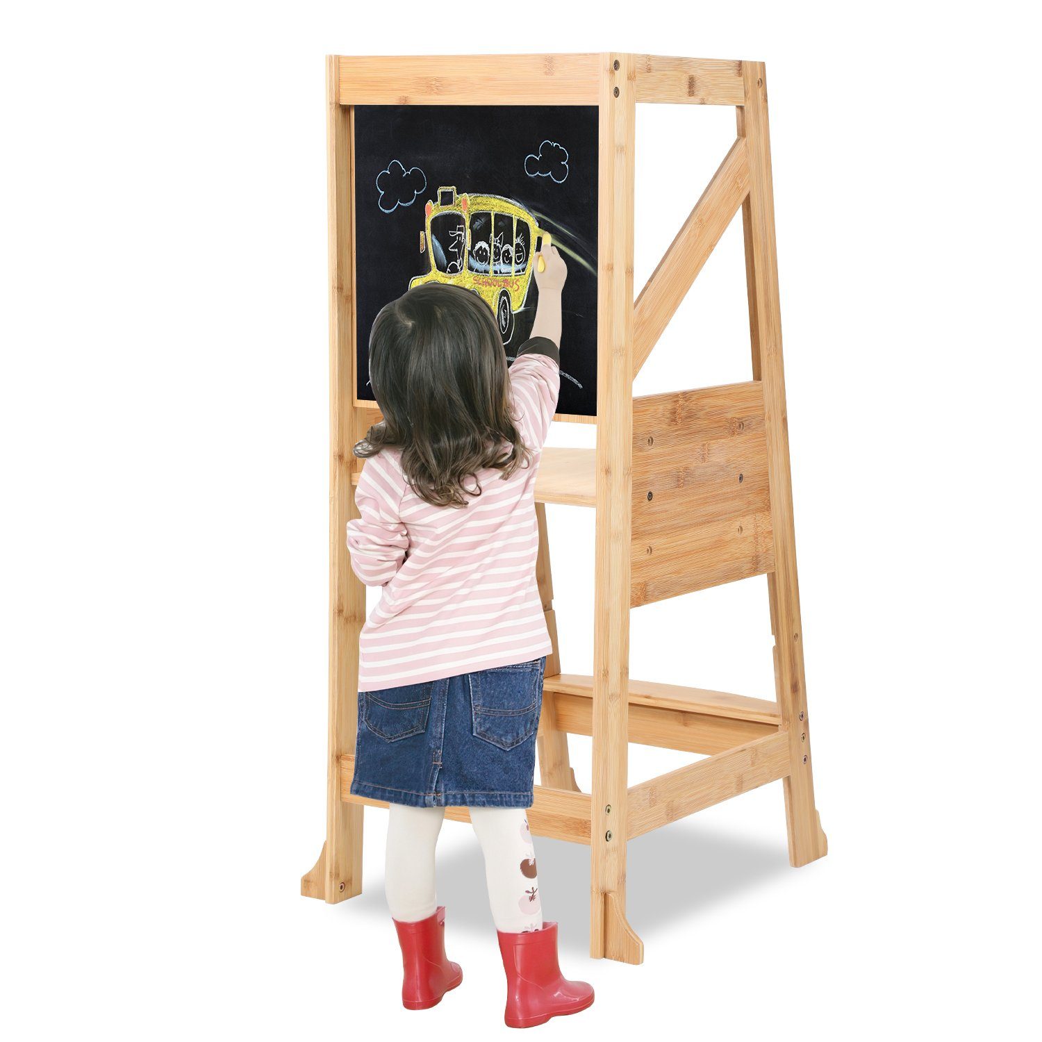 für Tritthocker Tafel Stehhilfe Baby Lospitch Kindertisch mit Lernturm