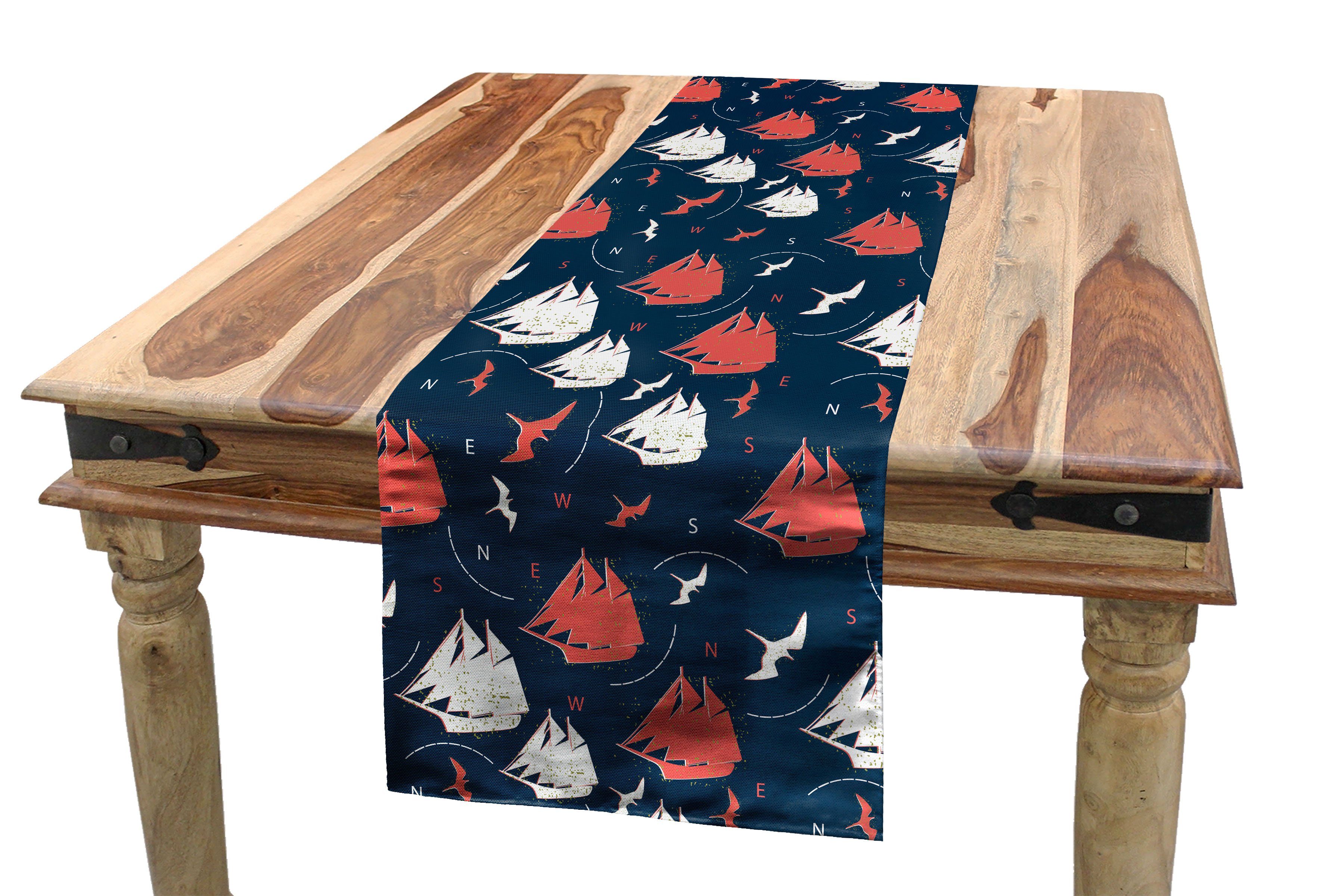 Grunge Marine Küche Tischläufer Vögel Abakuhaus Rechteckiger Segelboote und Tischläufer, Dekorativer Esszimmer