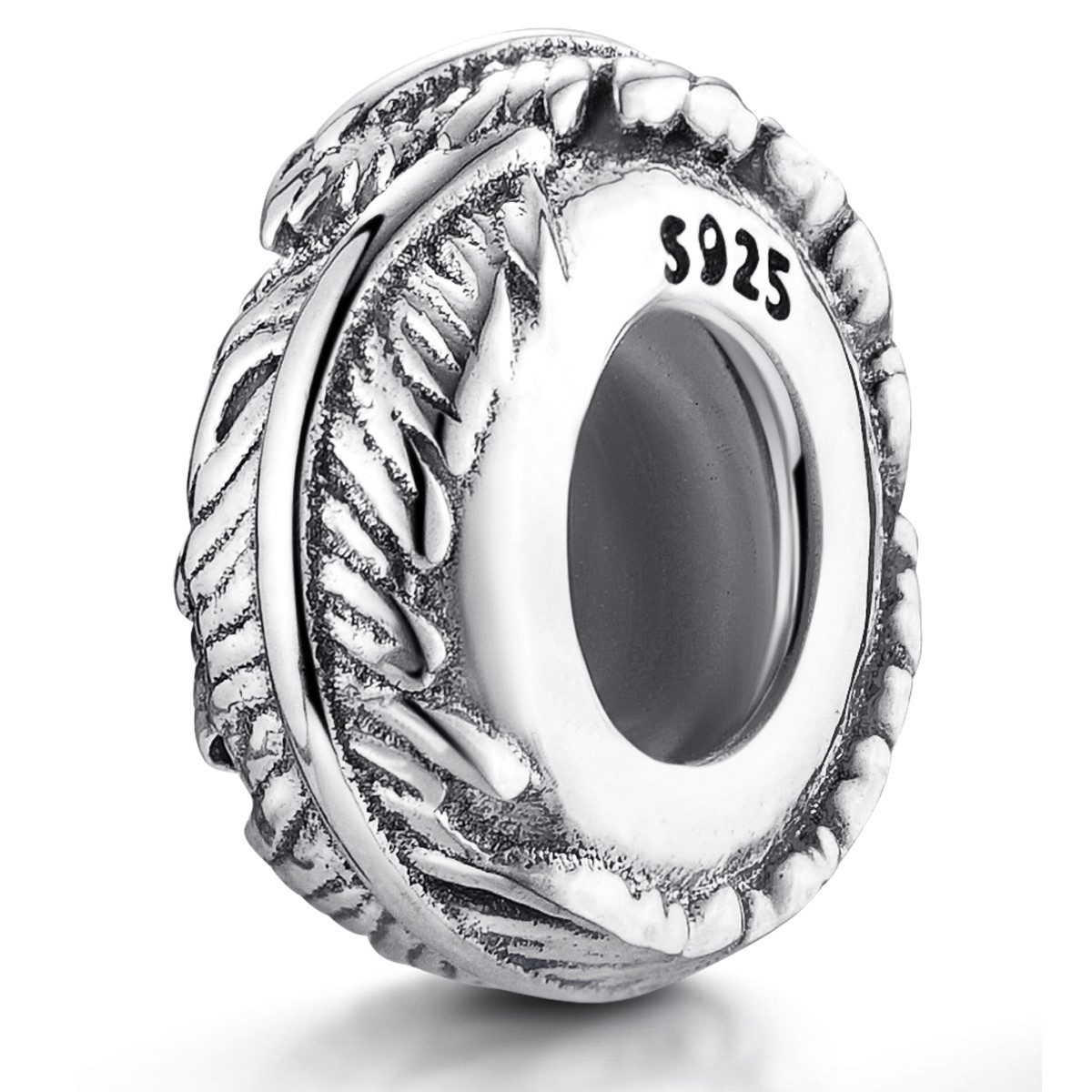 Materia Bead Stopper Zwischenelement Feder antik 1179, 925 Sterling Silber, geschwärzt