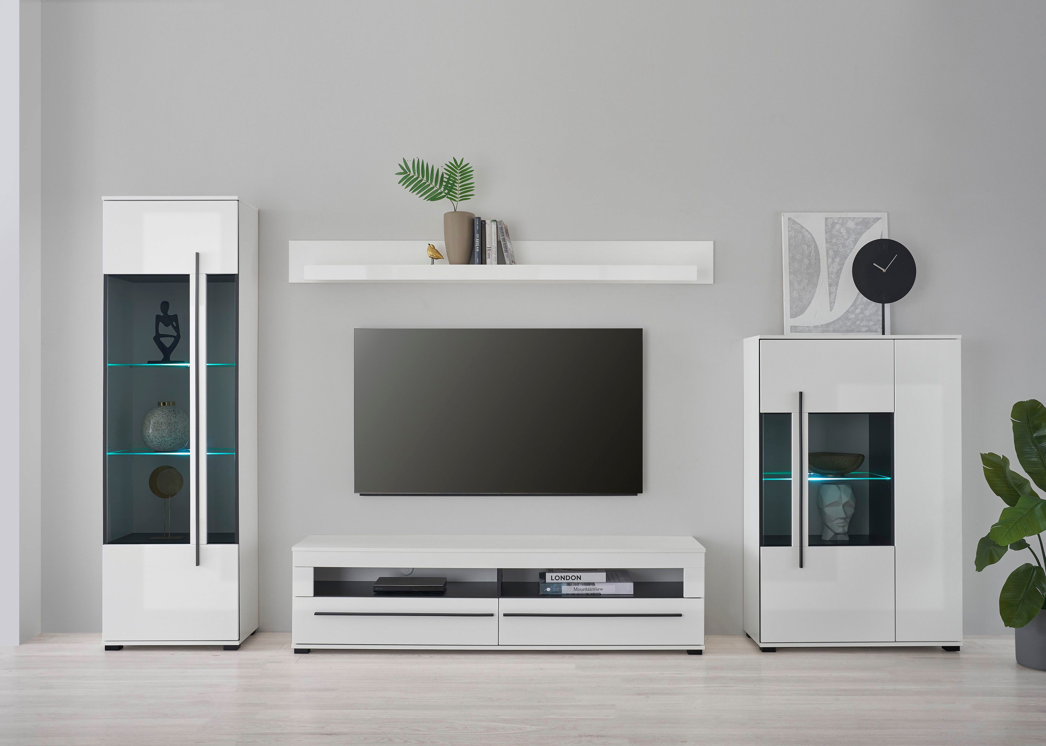 INOSIGN Wohnwand Cantara, moderne Anbauwand, Wohnzimmer-Set, in Eiche Evoke oder Weiß, (Set, 4-St)