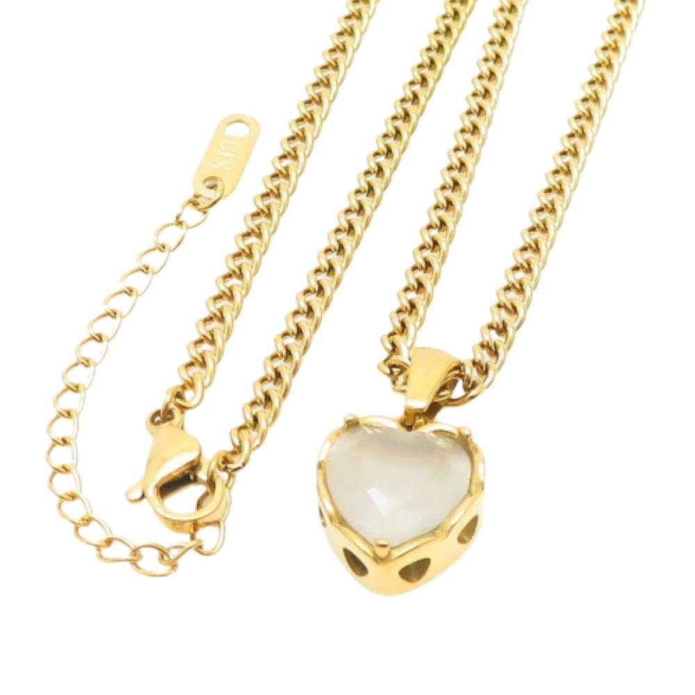 BUNGSA Goldkette Kette mit Kristallherz Edelstahl verschiedene (1-tlg), Halskette gold Farben Damen aus Necklace