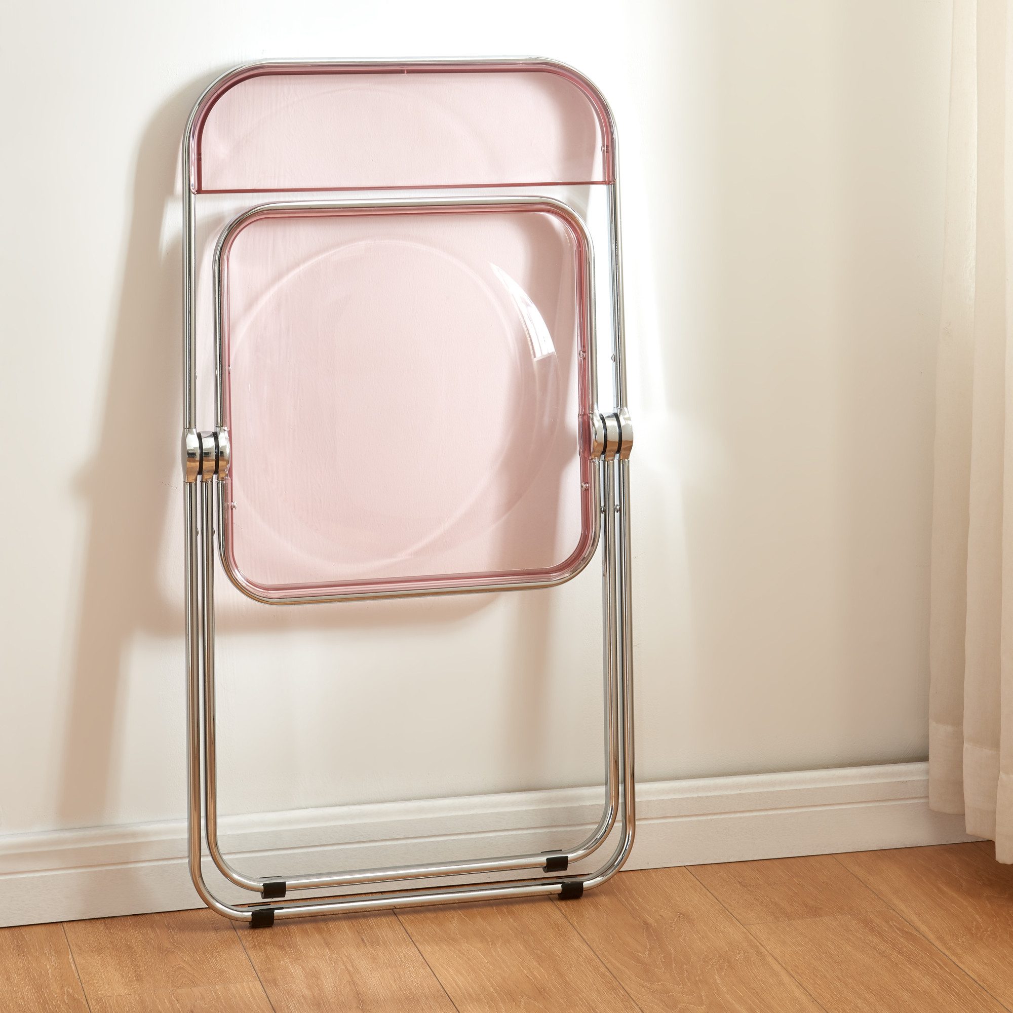 en.casa Klappstuhl (6 St), »Pornainen« Besucherstuhl Stahlgestell Rosa, transparent