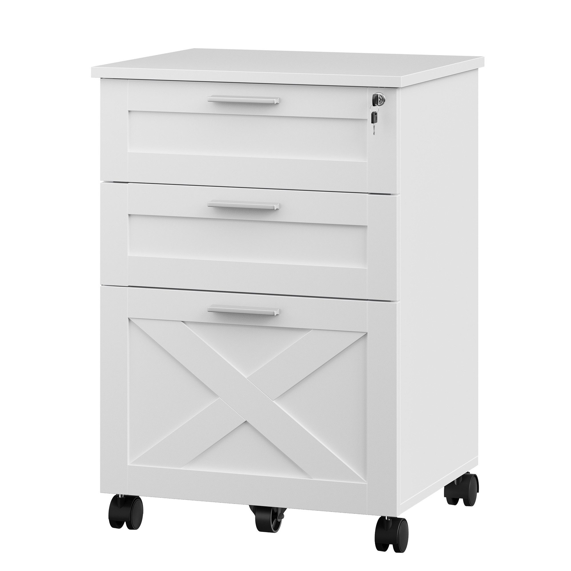 GarveeMore Aktenschrank Rollcontainer mit 3 Schubladen Unterschrank Büroaufbwahrung