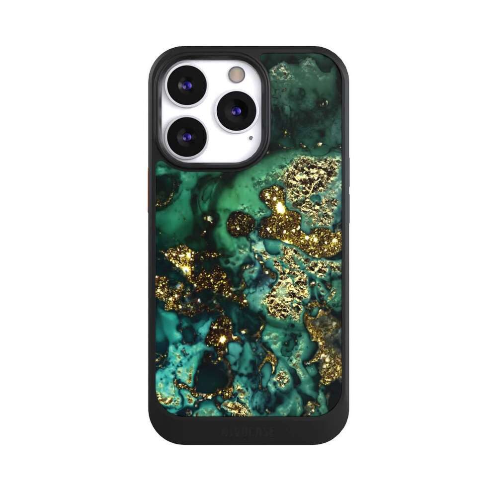 NIVOCASE Handyhülle Marmor Glitzer Look Muster Cyan Glitter Marble Look, Apple iPhone 13 Pro Hülle Handyhülle NIVOcore Schwarz