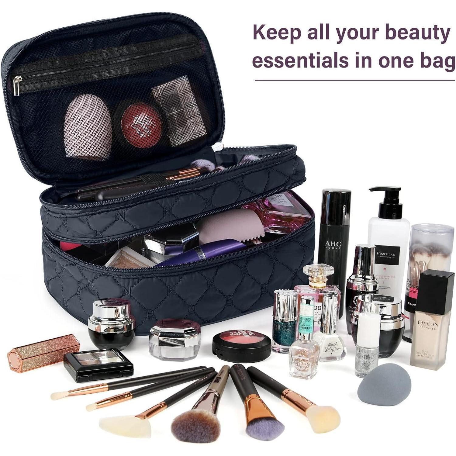 LuxusKollektion Kosmetiktasche Kosmetiktasche Damen Doppelschicht Groß Wasserdicht Blau Makeup Reise