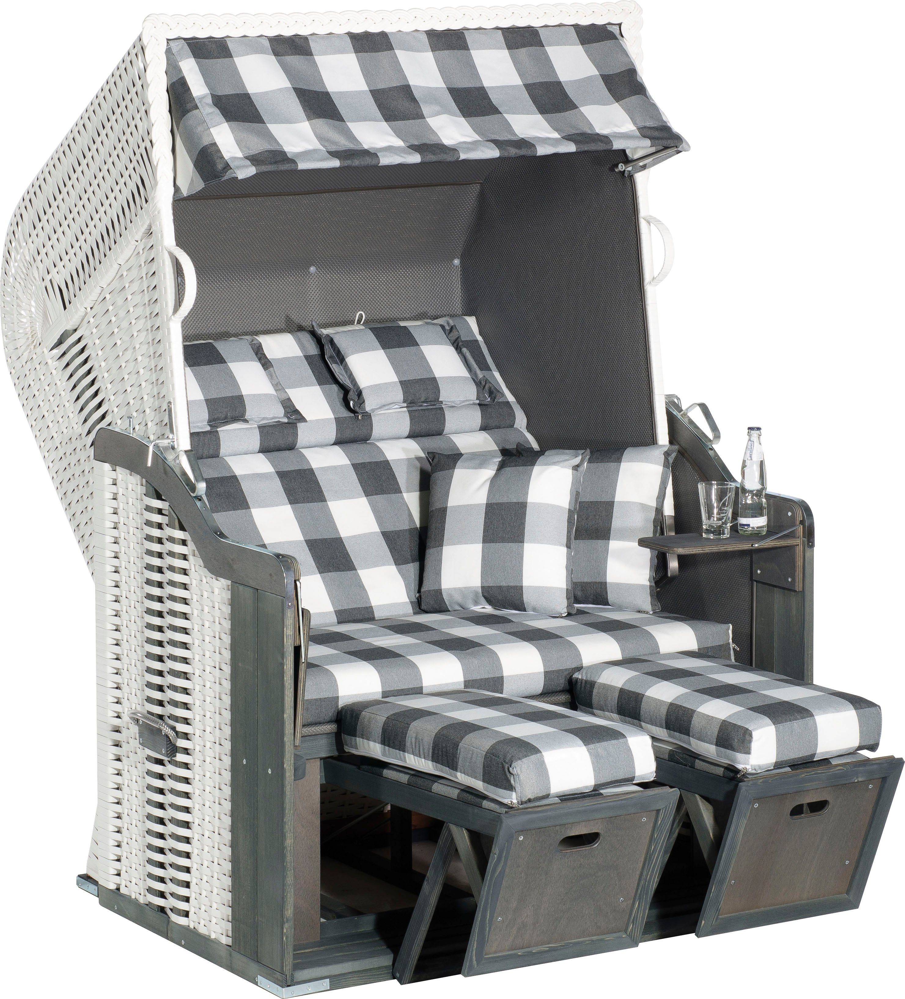 SunnySmart Strandkorb Rustikal 255 Plus, BxTxH: 125x90x160 cm, Halblieger, 2-Sitzer, komplett montiert, Oberkorb in einem Stück geflochten