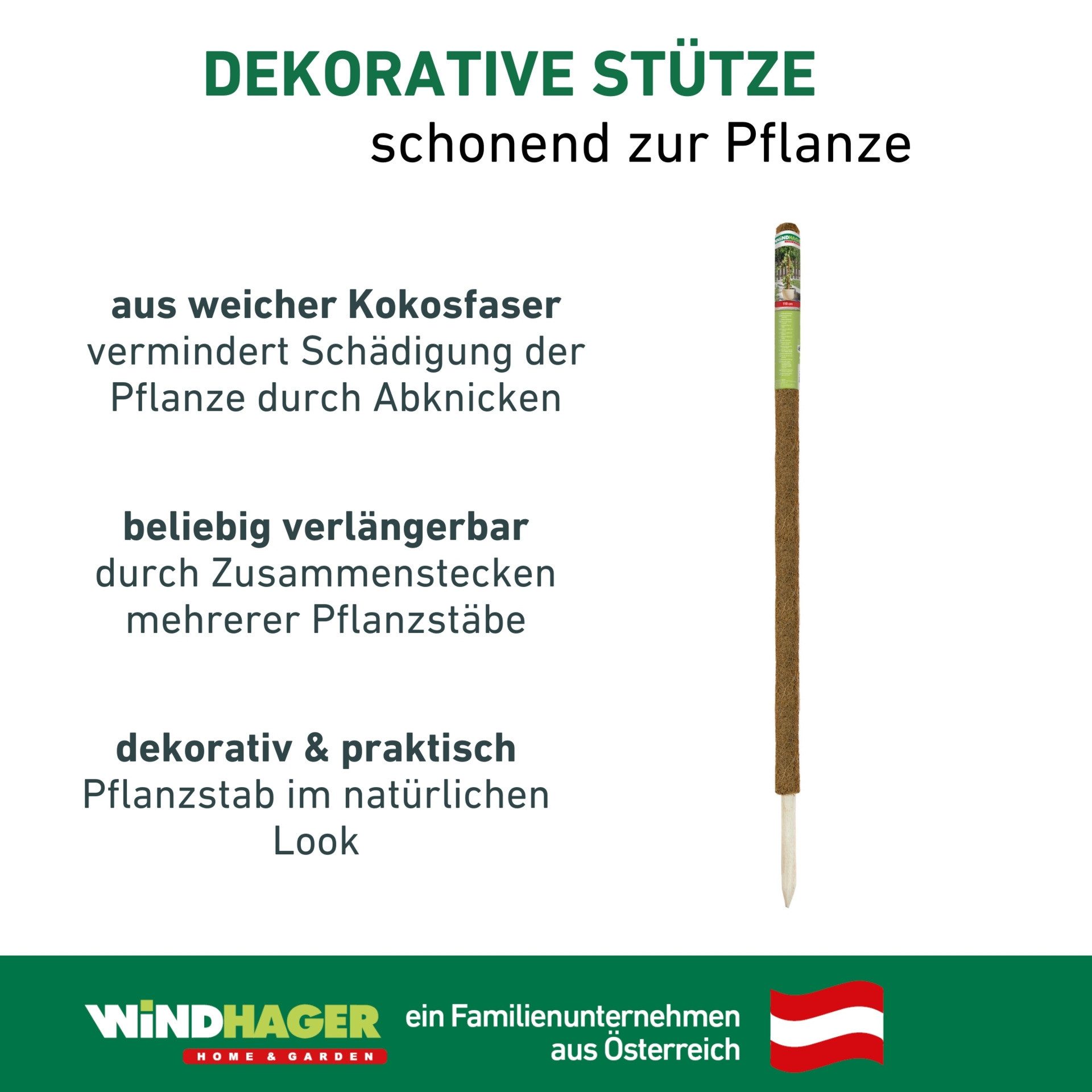 Windhager Rankhilfe aus Kokos, Pflanzstäbe verlängerbar, Ø 4,5 cm, Rankstab, 1 St., für hochwachsende Zimmerpflanzen, erhältlich in 60, 80 oder 110 cm