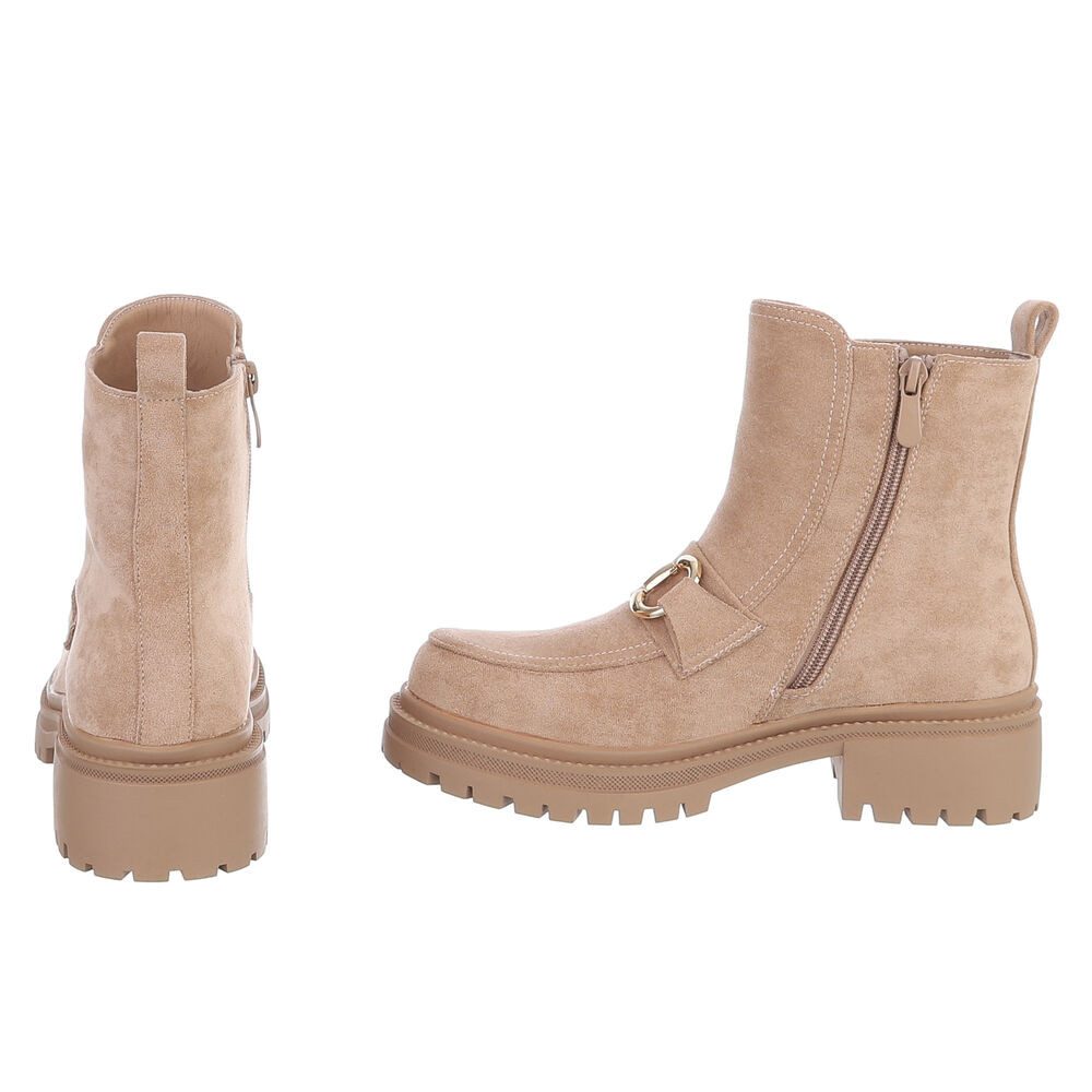 Ital-Design Damen Stiefelette mit Profilsohle und Metall-Detail Plateaustiefelette (92422384) Blockabsatz Stiefeletten in Hellbraun – Bild 5 von 5