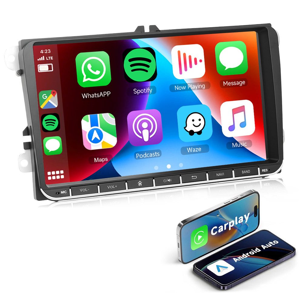PODOFO Android 15 2Din Autoradio Stereo 9 Zoll GPS Navigation für VW Autoradio (Digitalradio (DAB), Unterstützung für vernetzte Downloads)