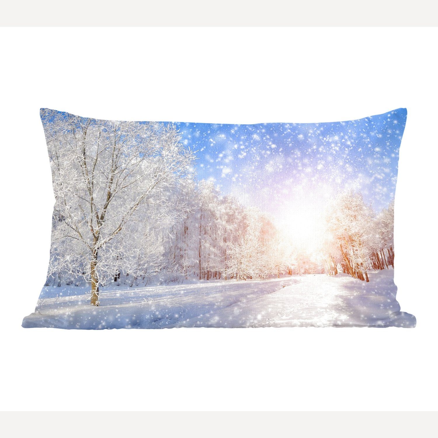Schnee Zierkissen, Dekokissen Dekoration, - Dekokissen Sonne Füllung, Schlafzimmer - MuchoWow Wohzimmer Winter, mit