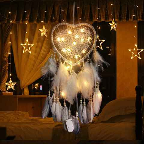 Alster Herz Hängedekoration Herz Traumfänger Kinder Mädchen, Boho, mit Federn und LED, H0336 (1 St), perfekte Kinderzimmer Deko