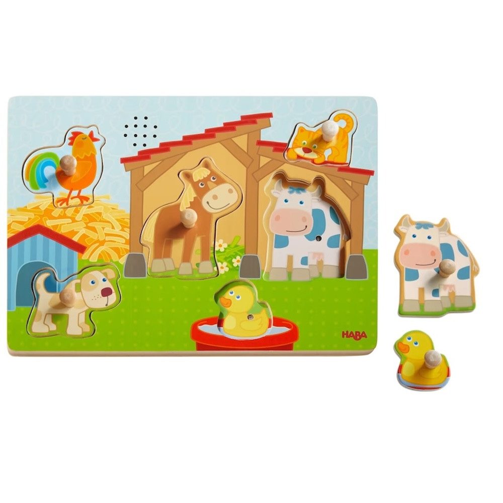 Haba Steckpuzzle Sound-Greifpuzzle Auf dem Land, 6 Puzzleteile, mit Holzgriffe