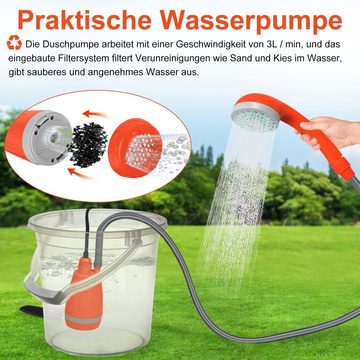 AUFUN Gartendusche Campingdusche Handbrause mit Tauchpumpe (inkl. 2200mAh wiederaufladbarer & USB-Ladekabel, 1 St)