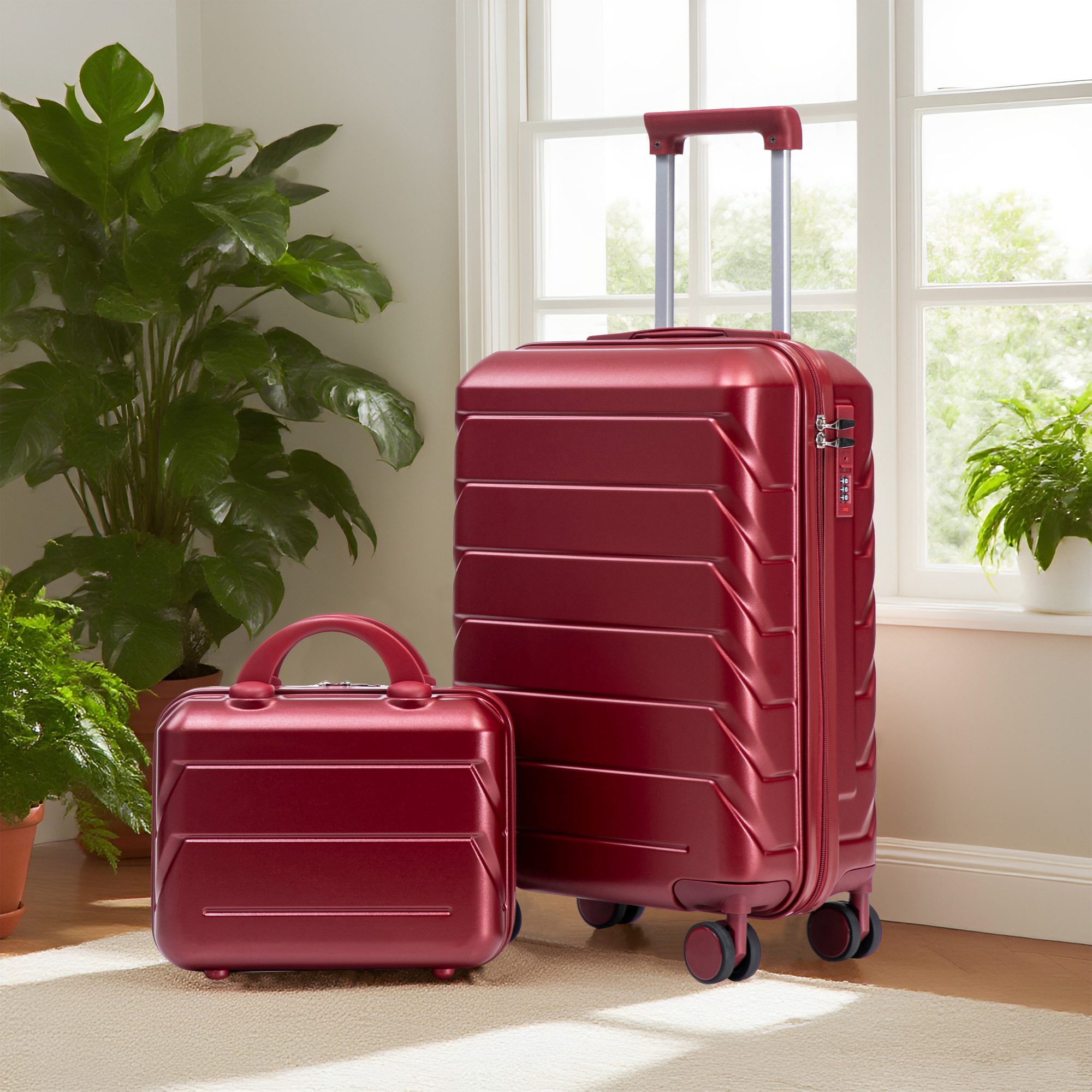 REDOM Kofferset Spinner-Trolleyset, 4 Rollen, (mit Kosmetiktasche, 2 tlg., S-M-Set)
