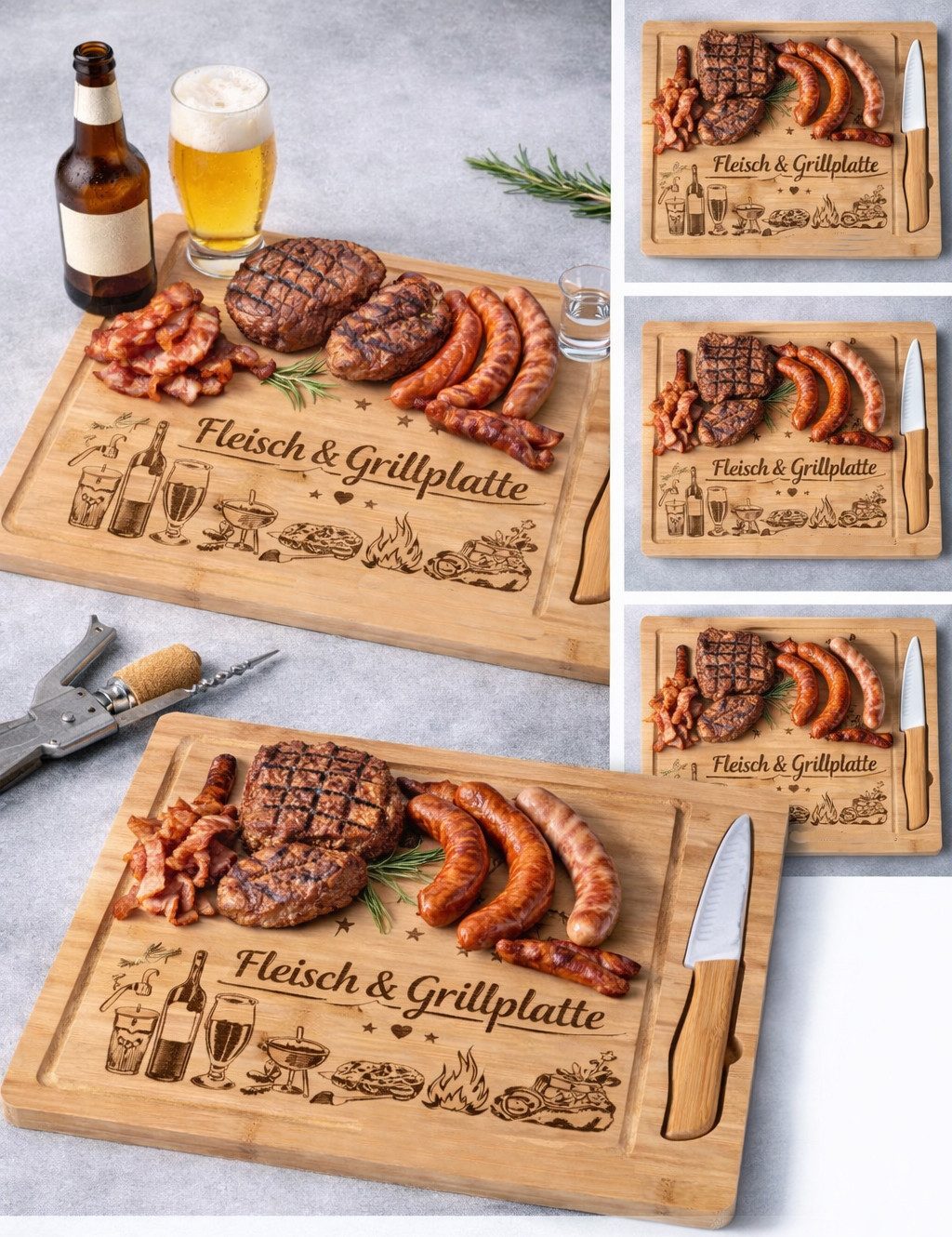 Trollingshop Schneidebrett Fleisch-Servierbrett inkl. Keramikmesser, tolles Motiv, Holz, (tolles Schneidbrett mit Motiven), inklusive Keramikmesser