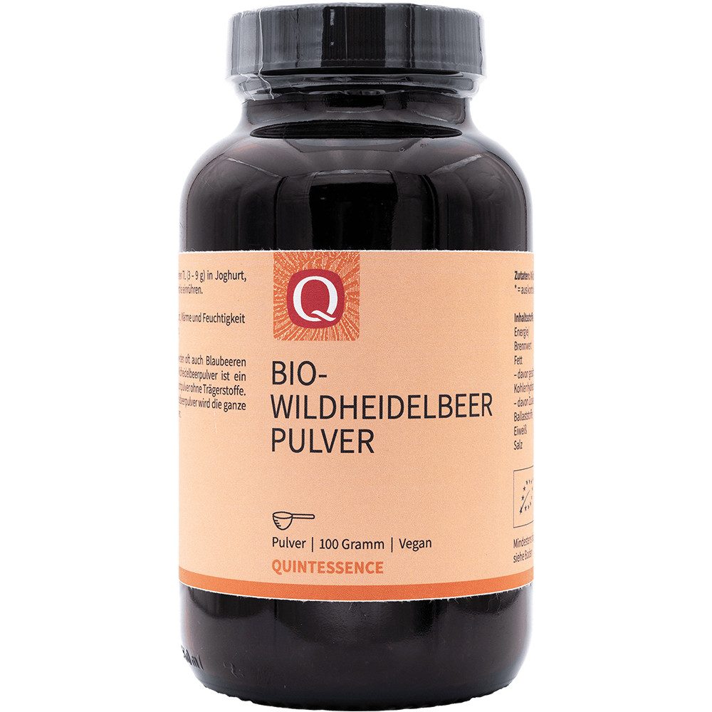 Quintessence Bio-Wildheidelbeer Pulver 100 g aus Wildsammlung - veganes 100 % reines vegetarisches Fruchtpulver -, 100 g, Hochwertige Premiumqualität - glutenfrei - lactosefrei - vegan