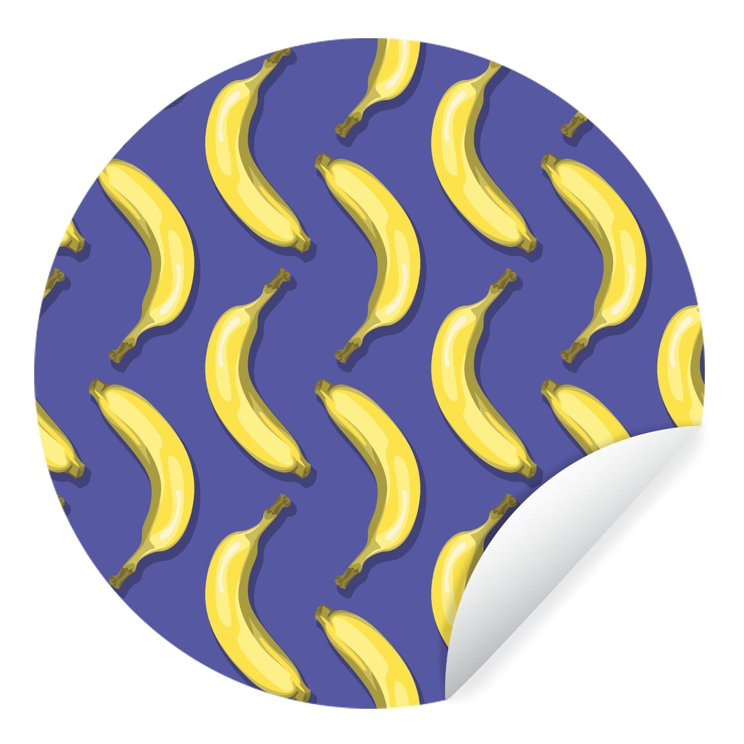 MuchoWow Wandsticker Banane - Muster - Blau (1 St), Tapetenkreis für Kinderzimmer, Tapetenaufkleber, Rund, Wohnzimmer