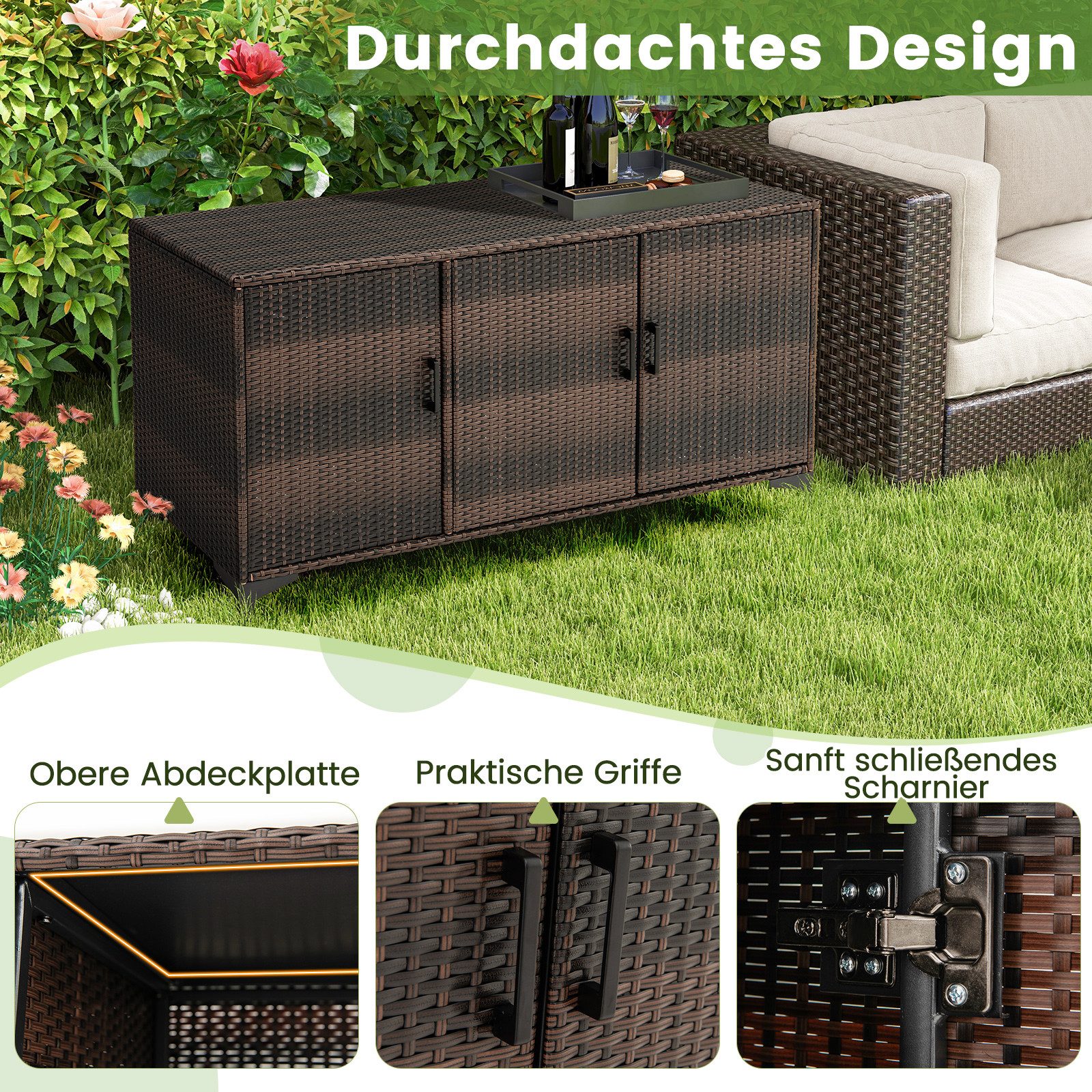 COSTWAY Garten-Geräteschrank, BxT: 135x50 cm, outdoor, Rattan, 318L günstig online kaufen