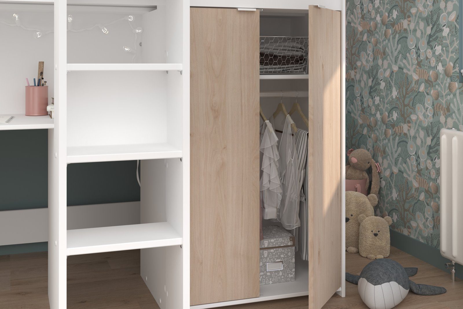 Parisot Hochbett Tom (Stauraumbett 90 x 200 cm, inkl. Kleiderschrank und Schreibtisch) kein Lattenrost erforderlich
