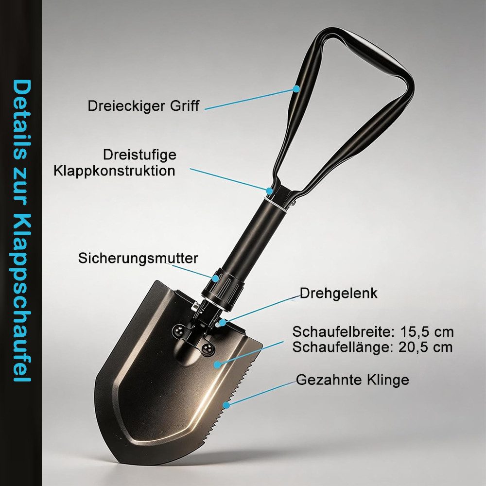 AFKSMILE Spaten Klappspaten 59cm, Hochfester Extra Stabiler Legierter Stahl Schaufeln, Tragbare Grabschaufel für Schneeräumen Auto-Notfälle Haus Garten – Bild 5 von 5