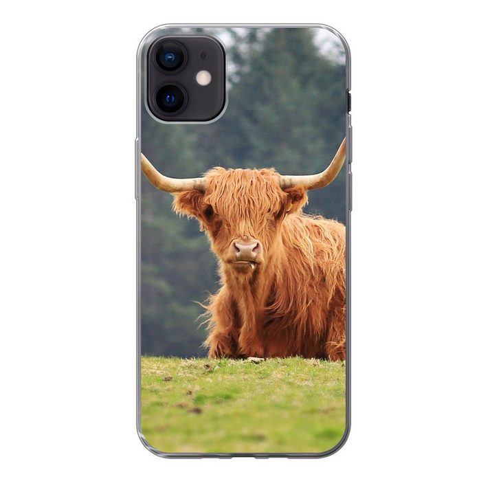 MuchoWow Handyhülle Schottische Highlander - Gras - Wald Handyhülle Apple iPhone 12 Mini Smartphone-Bumper Print Handy