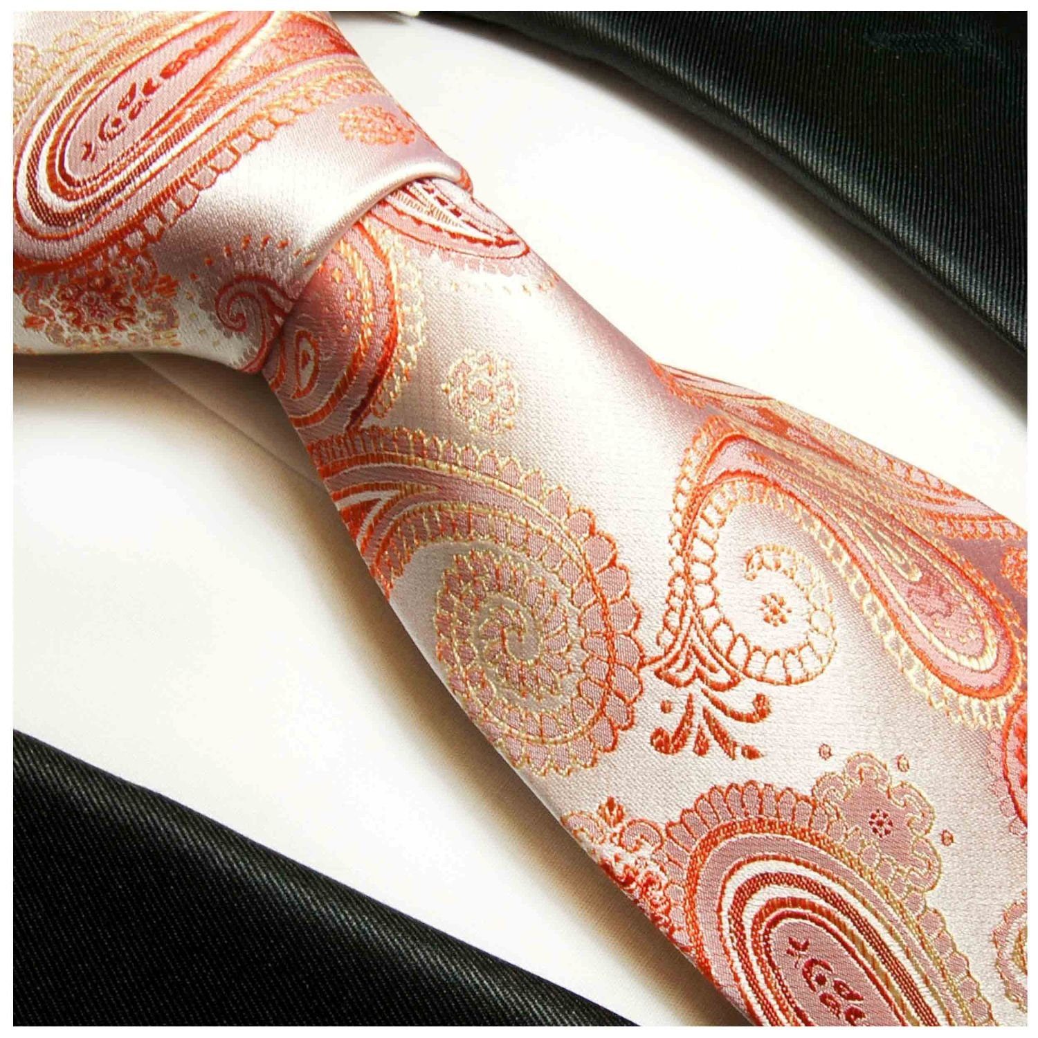 paisley Malone Schmal (6cm), 100% Schlips Seidenkrawatte Seide Krawatte Herren 871 brokat Paul elegant koralle