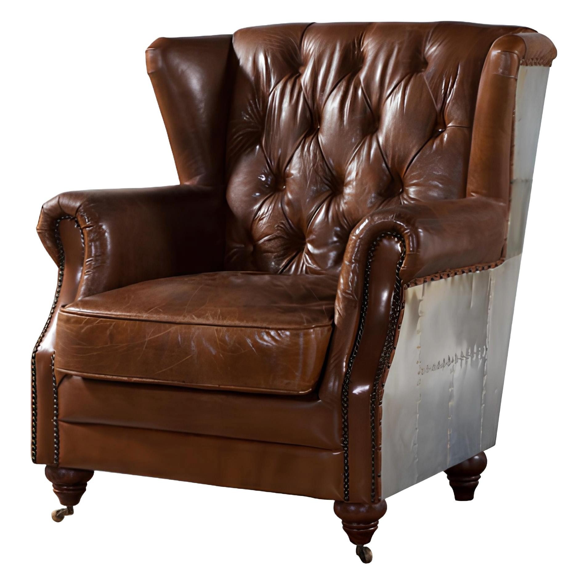 Xlmoebel Ohrensessel Vintage Chesterfield Sessel mit Ohrenbacken in eleganter Optik (1-St., Ohrensessel), Hergestellt in Europa