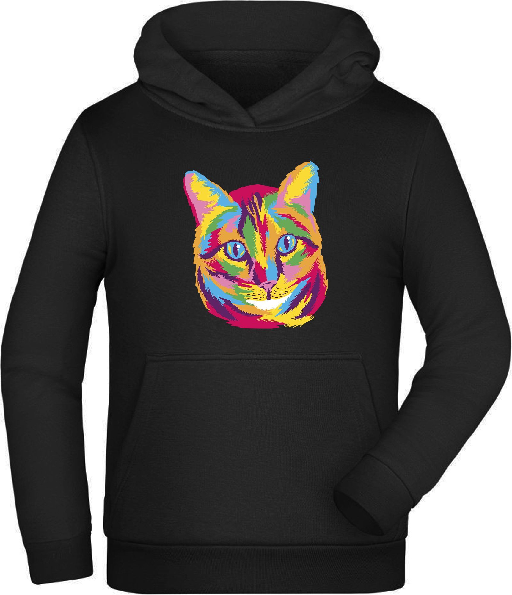 Sweatshirt - Kapuzensweater Katzen Hoodie Kapuzen Ölfarbenoptik Aufdruck, Kopf mit MyDesign24 Kinder in Hoodie i125