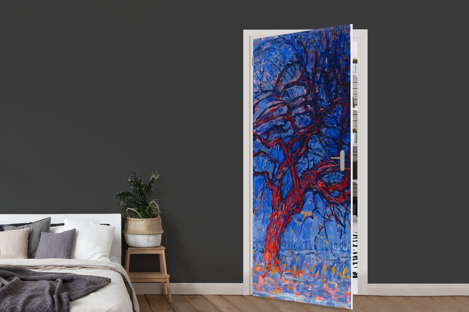MuchoWow Türtapete Tür, (1 Matt, Roter für Fototapete St), Baum Türaufkleber, Mondrian, - bedruckt, cm 75x205 Piet
