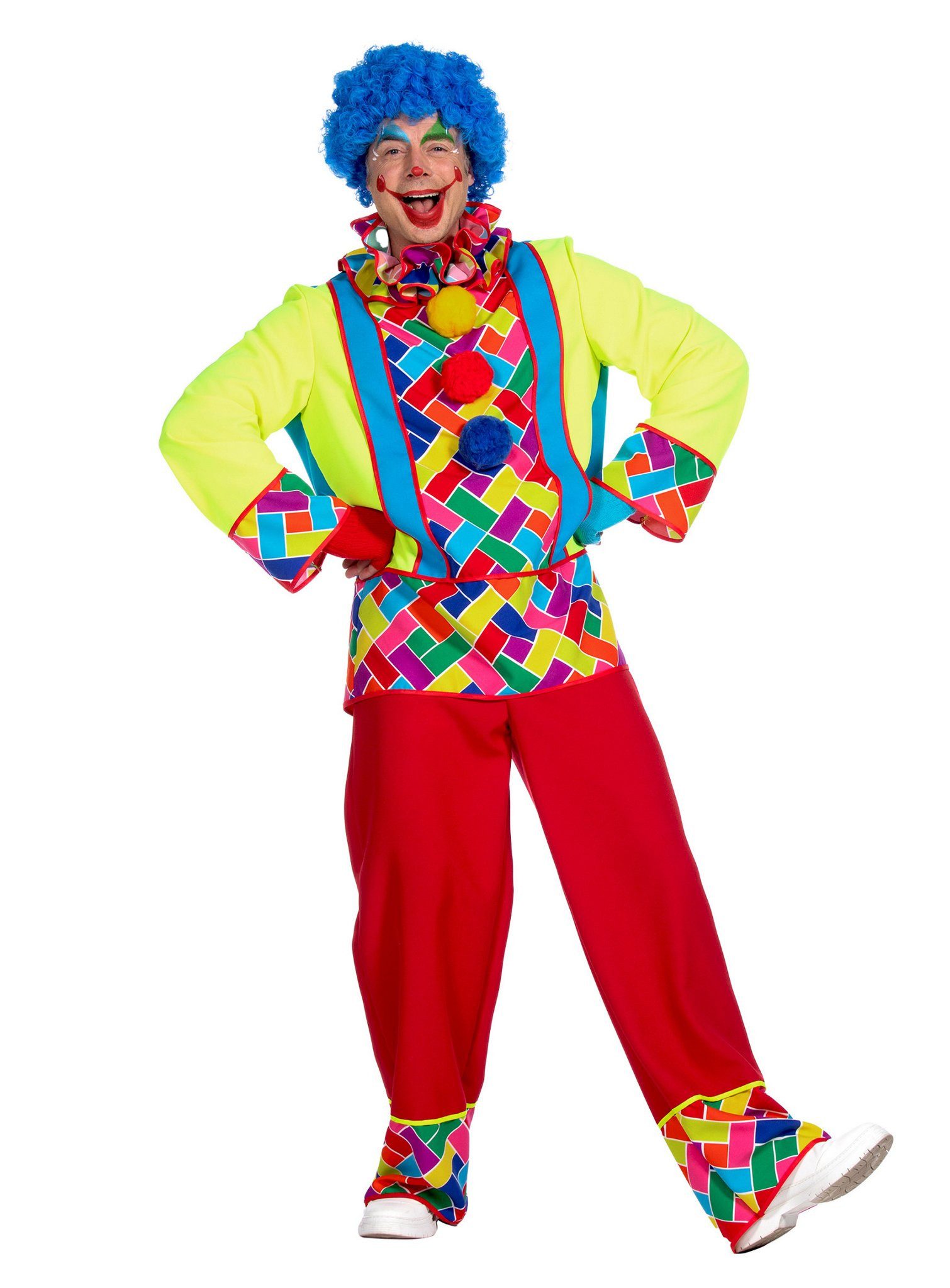 Metamorph Clown-Kostüm Knallbunter Clown Kostüm für Herren, Klassisches Clownskostüm für Männer
