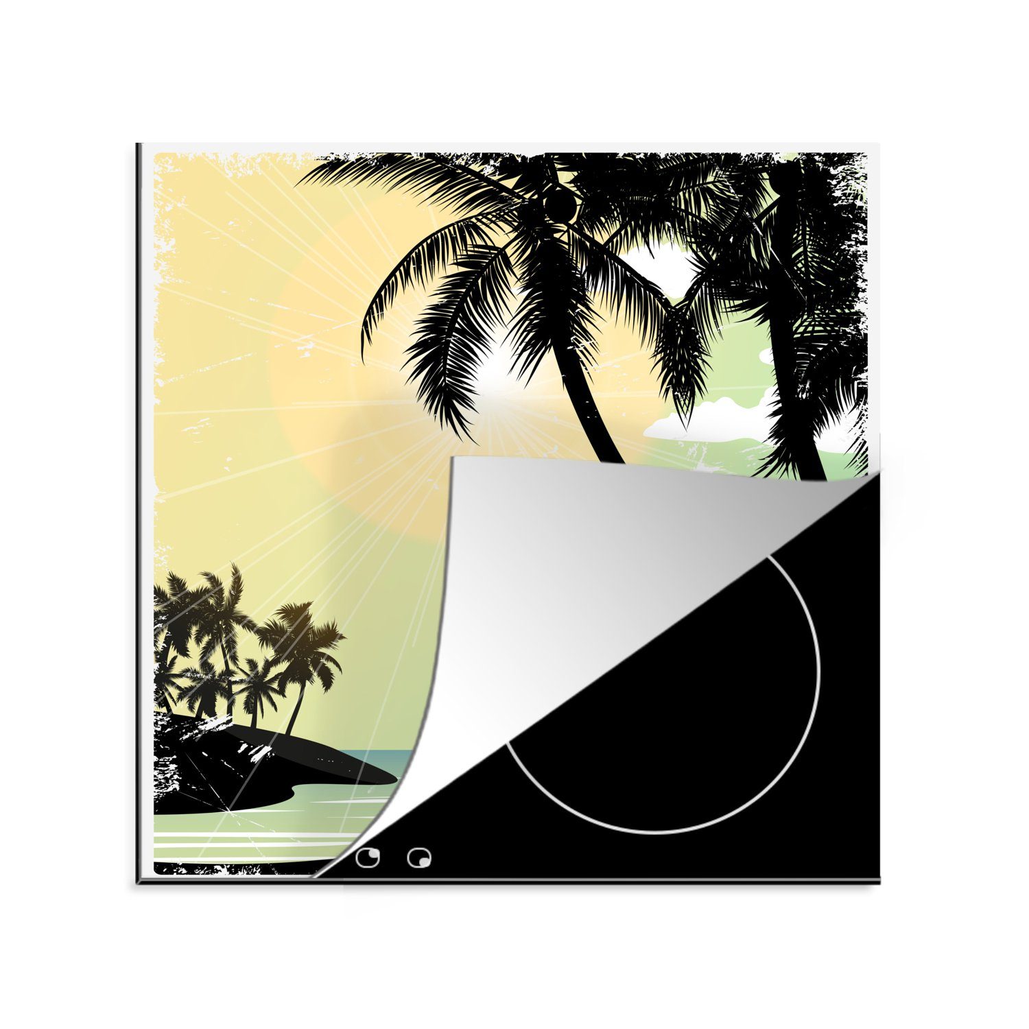 MuchoWow Herdblende-/Abdeckplatte Strand - Sonne - Palme - Surfen, Vinyl, (1 tlg), 78x78 cm, Ceranfeldabdeckung, Arbeitsplatte für küche