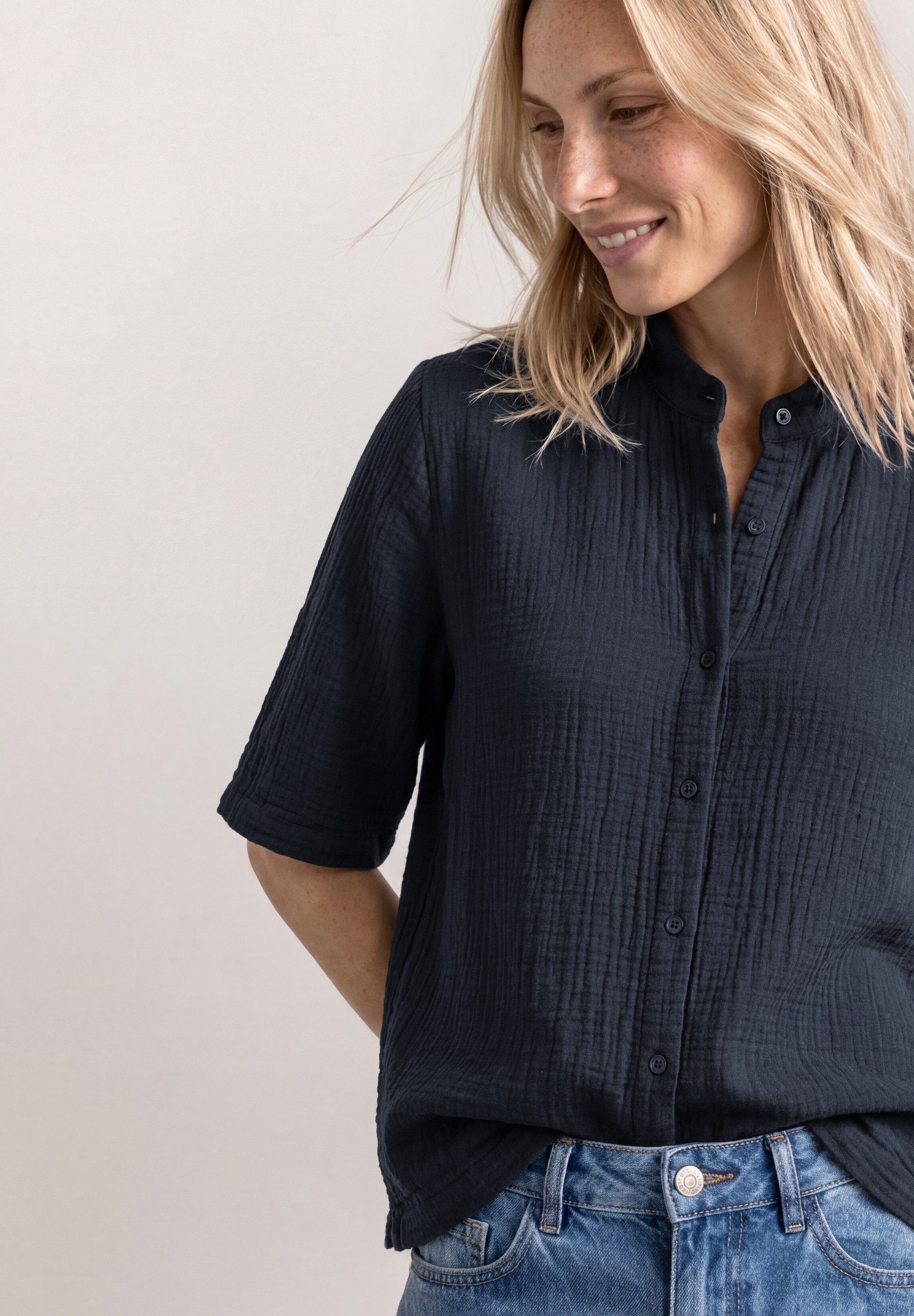 STREET ONE Hemdbluse Sommerbluse, hochwertiger Musselin aus Baumwolle