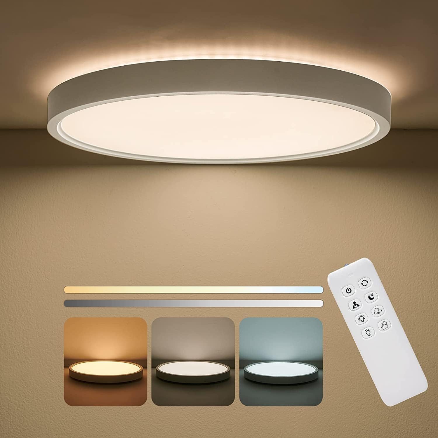 MODLICHT LED Deckenleuchte 24W LED Deckenlampe 3000K-6500K Dimmbar Wohnzimmer Lampe, mit Fernbedienung, für Wohnzimmer Schlafzimmer Küche Bad IP40, Ø30cm