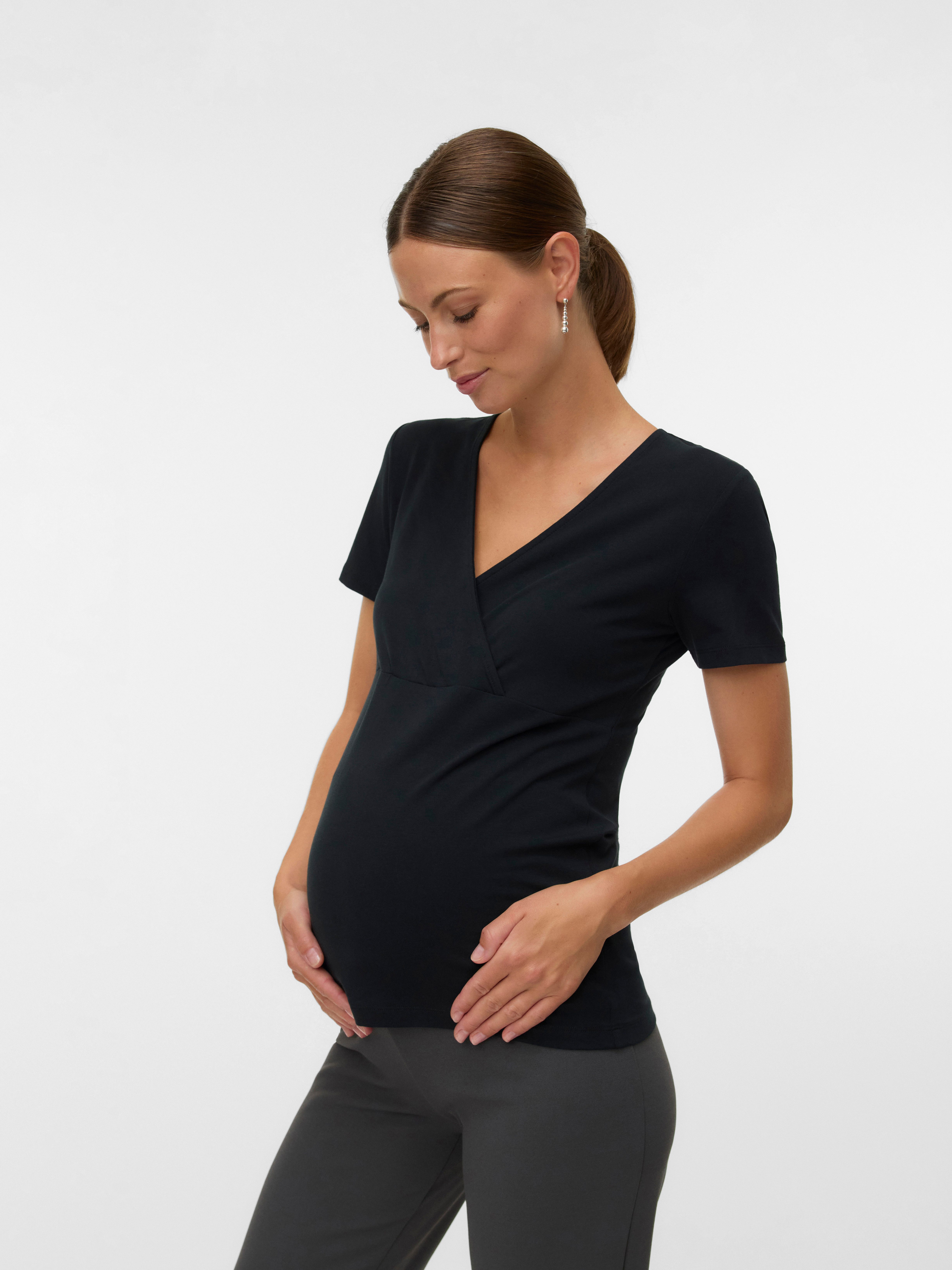 Mamalicious Umstandsshirt MLKERRIE TESS SS JRS TOP 2F 2-P NOOS (Packung, 2-tlg) Baumwollmischung, sehr figurbetont