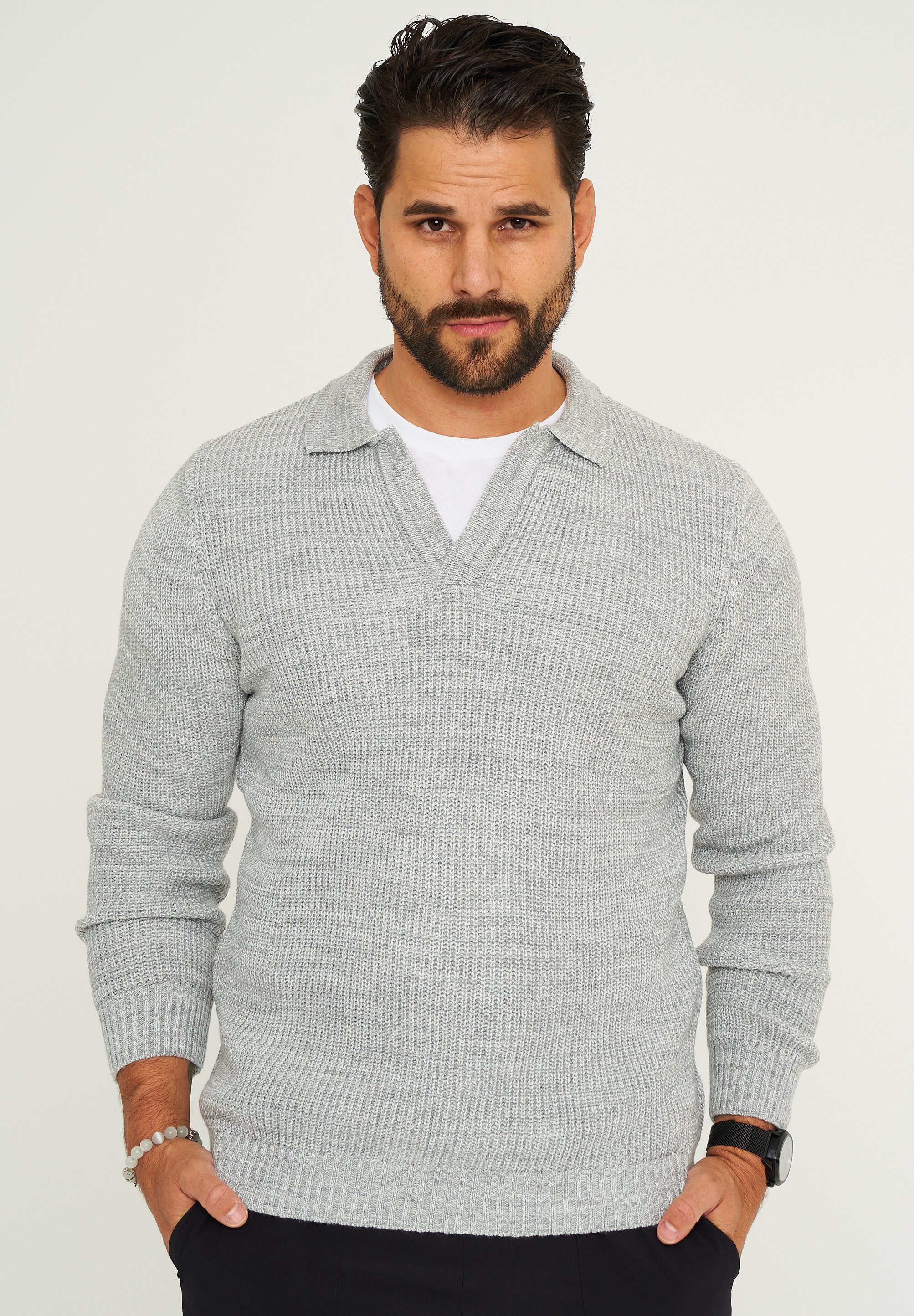 CARISMA Strickpullover CRALYTUS Herren Grobstrick Pulli mit Polo-Kragen Winterpullover